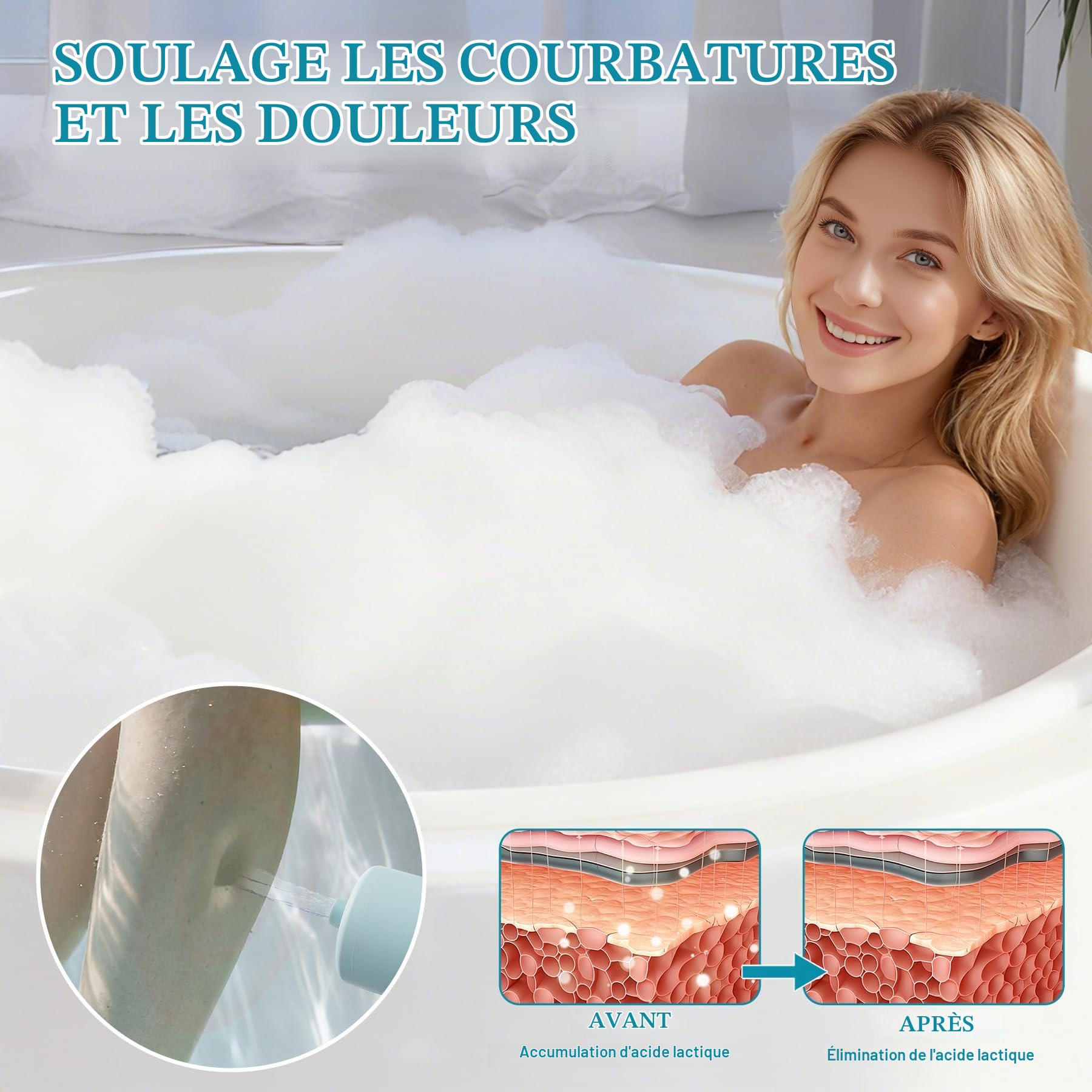 Jet de Bain Spa, Offre une Intensité de Massage de 65 kPa, Accessoire de Baignoire Portable sans Fil à Vitesse Réglable, Jets Massants pour SPA à Domicile, Relaxant (Bleu)