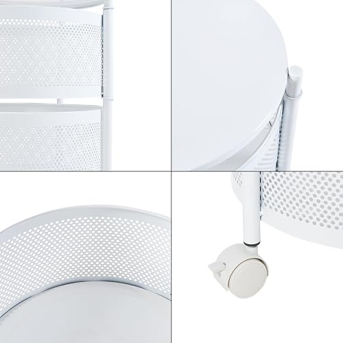 [en.casa] Rolling Trolley with 5 Levels, Multilayer Kitchen Shelf with Wheels, Serving Trolley, Steel, Fold-Out Baskets, Shelf for Kitchen, Bathroom, 89.5 x Diameter 33 cm, White - 8