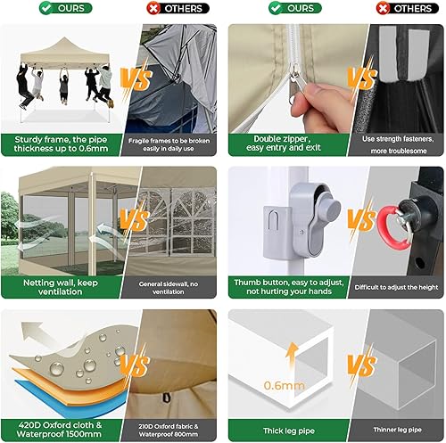 Miniatura 5 de TOOLUCK Tienda de campaña desplegable de 10 x 10 pies con pared de malla extraíble, tienda de campaña resistente UPF 50+, impermeable, fácil de