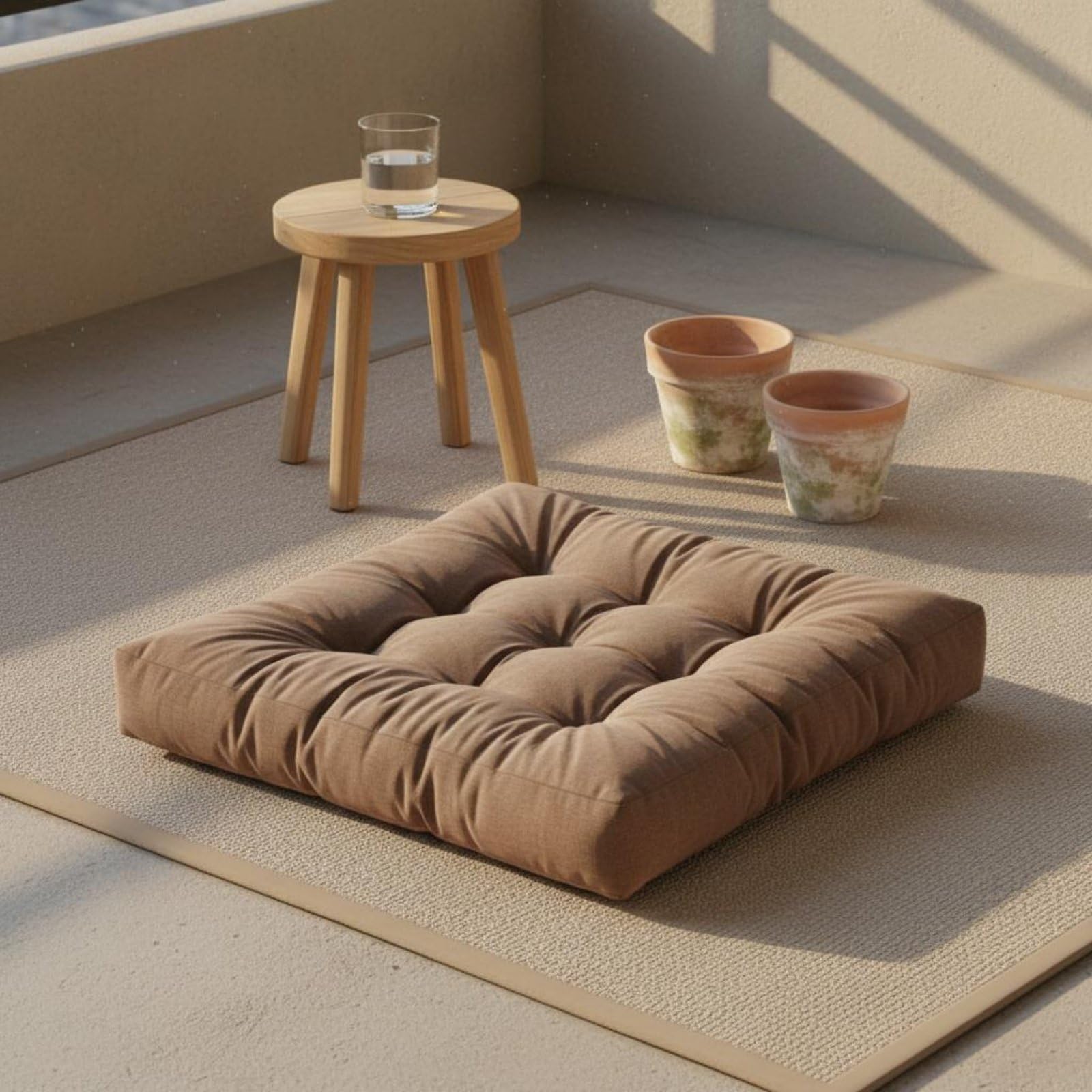 Cuscino per Seduta Corduroy Quadrato Tatami Morbido Tuftato Spesso con Imbottitura Adatto per Angolo Lettura Meditazione Relax Decorazione Casa, Rosso Anguria