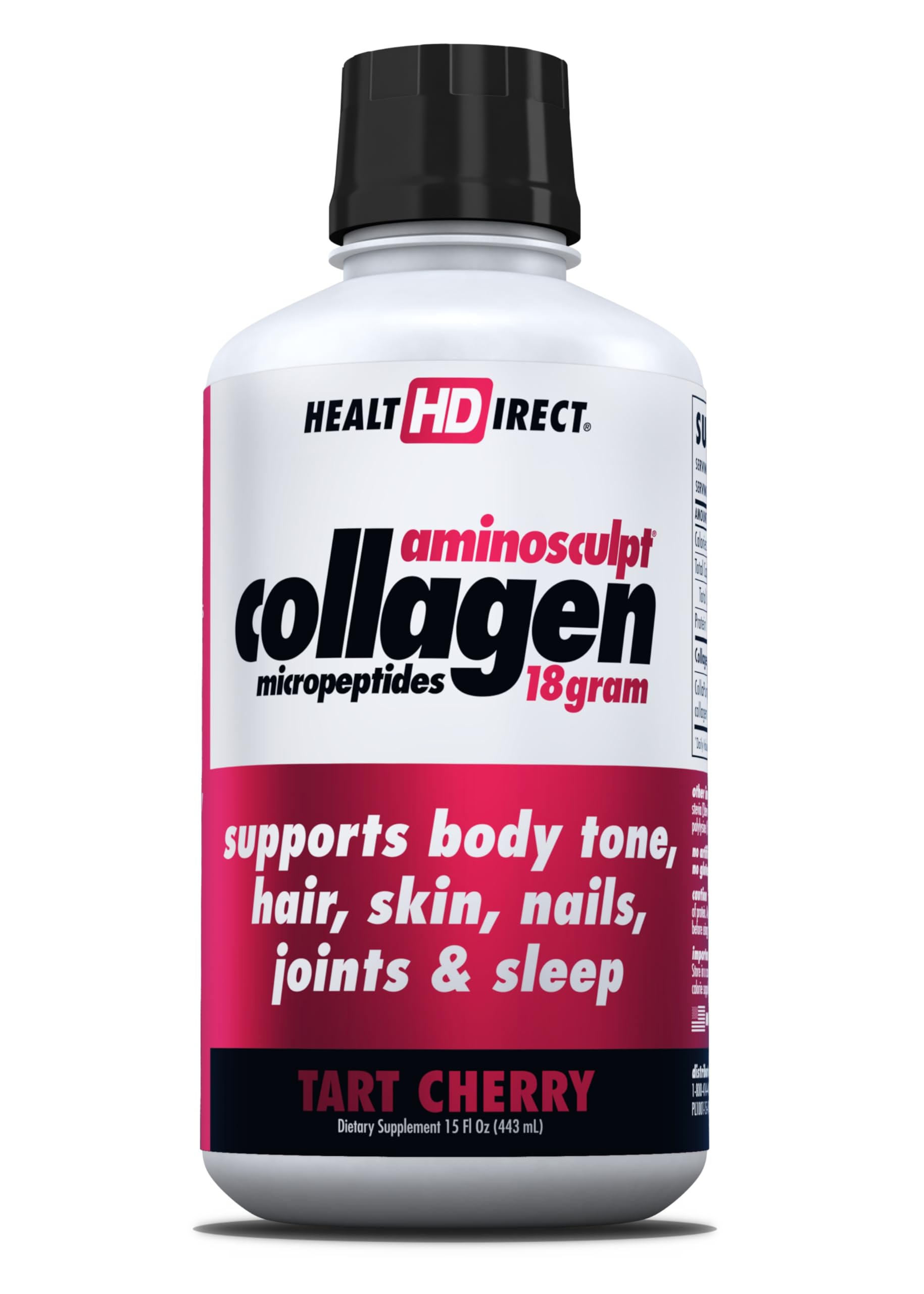 HEALTH DIRECT AminoSculpt Sugar-Free Collagen Supplement - High Potency Medical-Grade Protein for Hair, Skin, Nails & Joints, Grass-Fed, Non-GMO, Liquid Collagen - Tart Cherry - 15 Fl Oz
