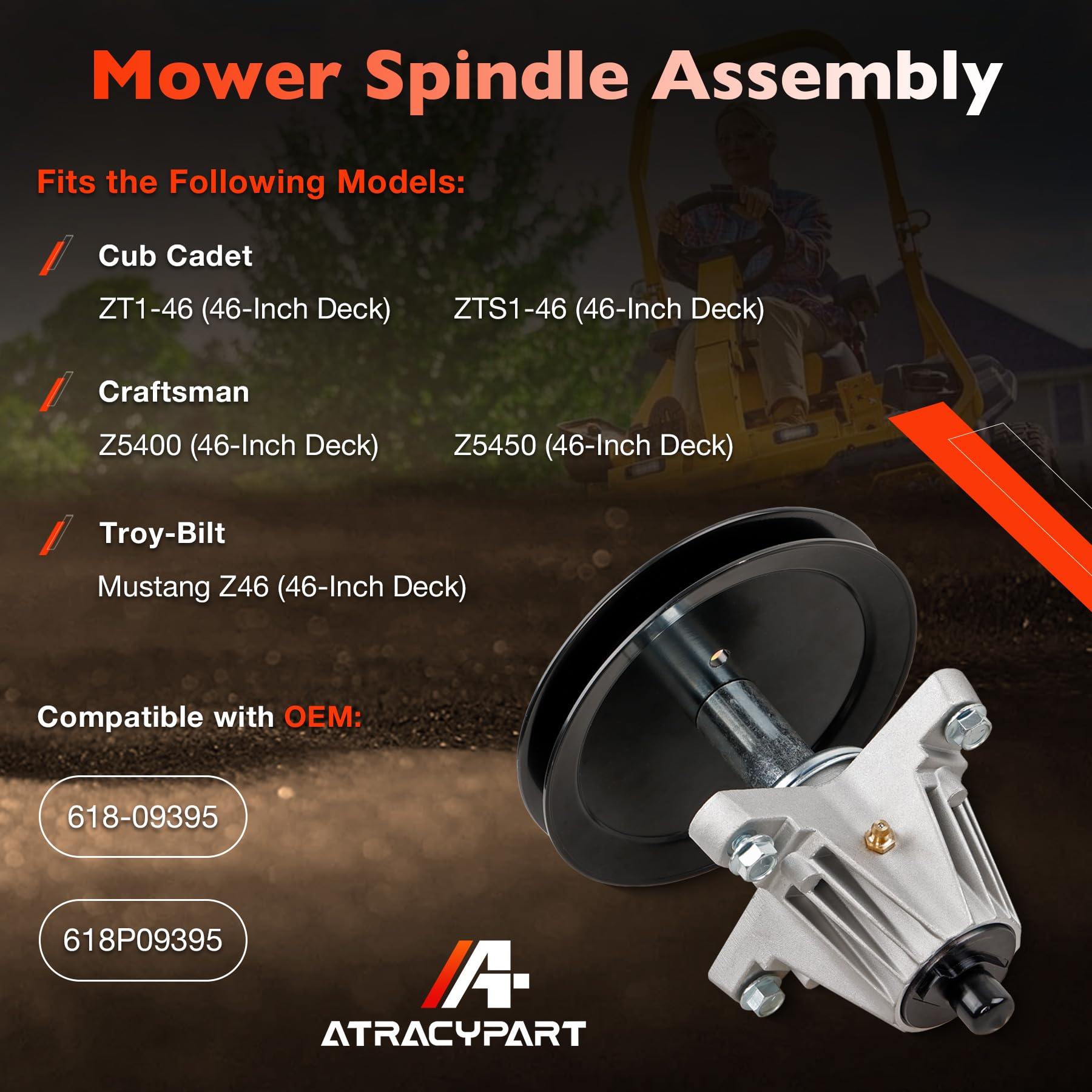 ATRACYPART 618-09395 - Conjunto de husillo de cubierta de cortacésped, compatible con Cub Cadet MTD