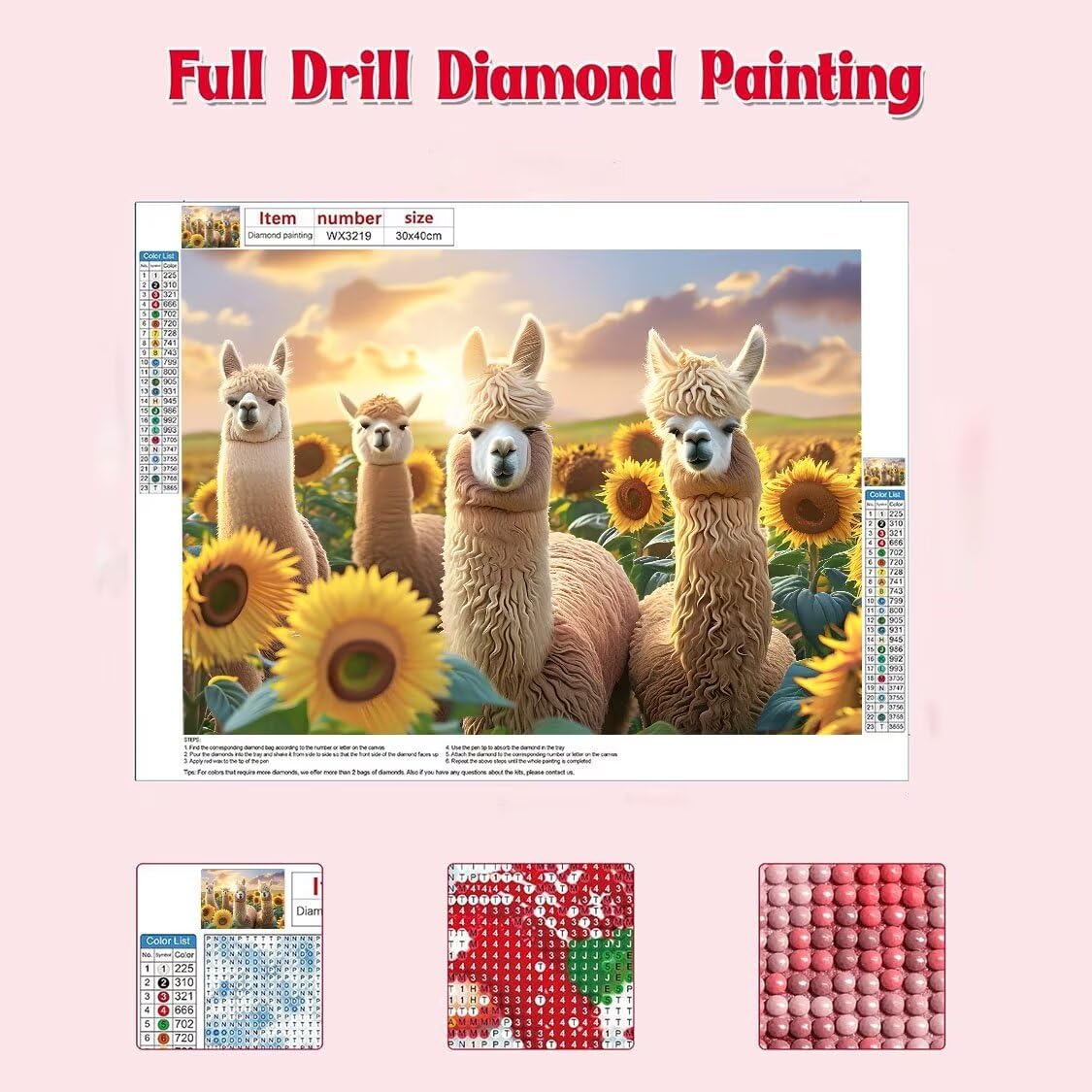 DIY Malarstwo diamentowe 5D, sztuka diamentowa, alpaka, słonecznik, zestawy dla dorosłych, sztuka ze strasu, haft, artykuły rzemieślnicze, dla dzieci i dorosłych, idealna dekoracja ścienna do domu,