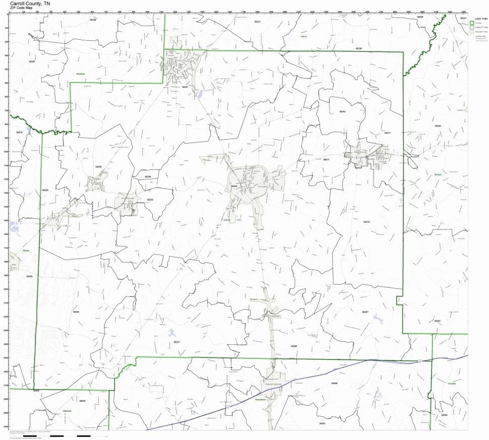 Working Maps Carroll County, Tennessee TN ZIP Code Map Not