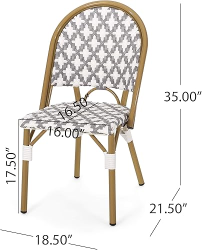 Miniatura 3 de Christopher Knight Home Anastasia - Silla francesa para exteriores (juego de 2), gris + blanco + acabado de bambú