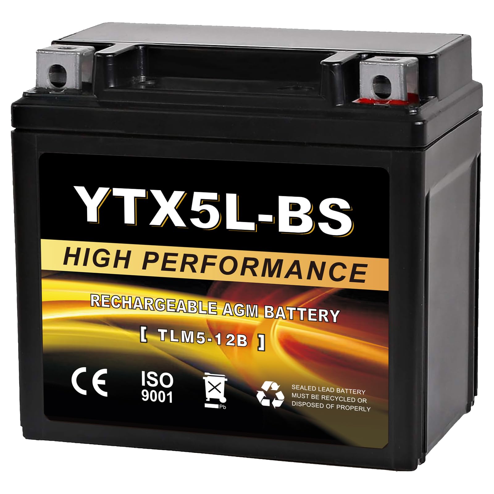 Daakmax YTX5L-BS 12V 4Ah AGM Sealed Motorcycle Battery, Maintenance-Free, Compatible with Honda YUASA Yamaha ETX5L-BS Batteries
