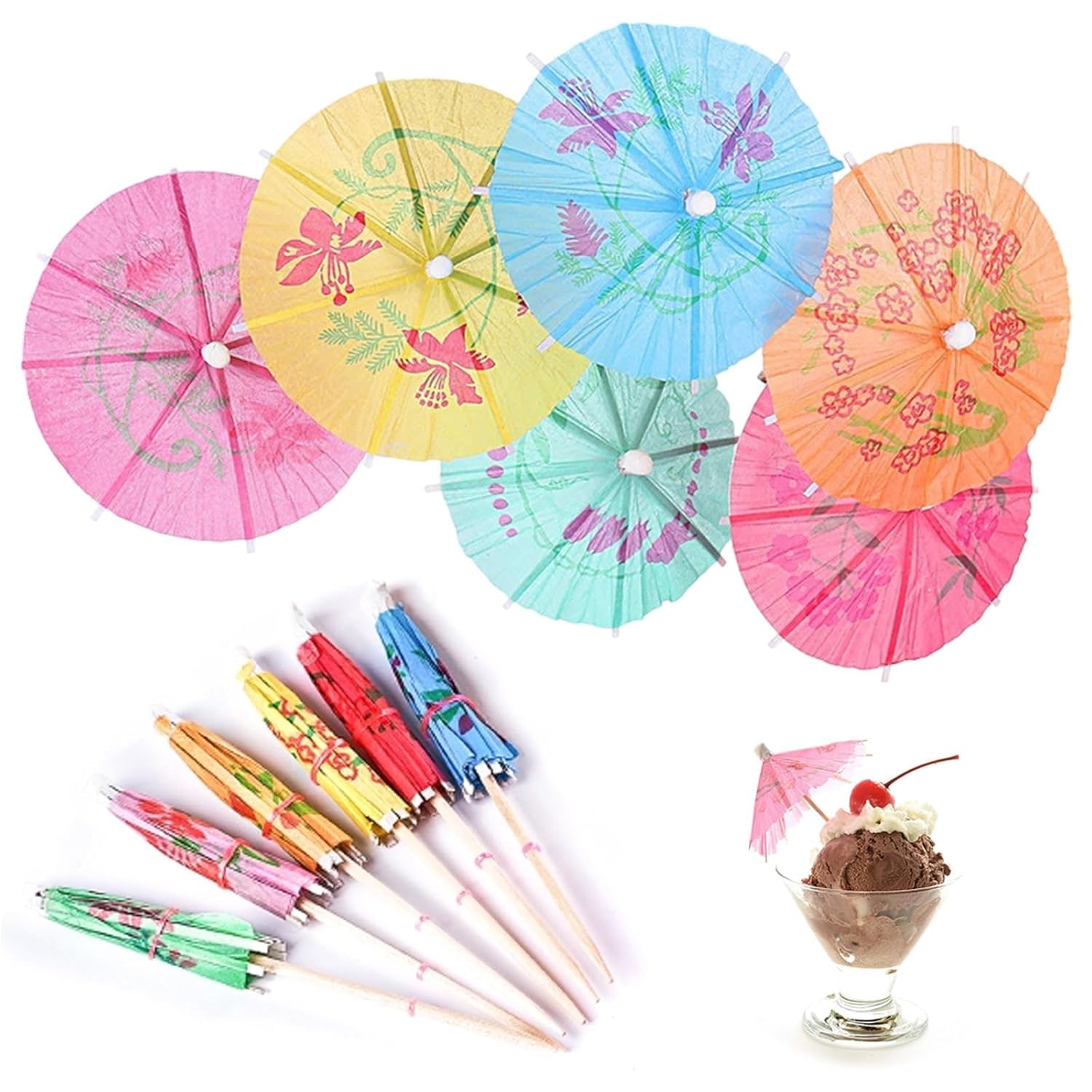 Cocktail Umbrellas for Drinks Party Decoration 25 pcs | Colorful Designer Paper Mocktail Sticks | Tropical Hawaiian Toothpick-image-25