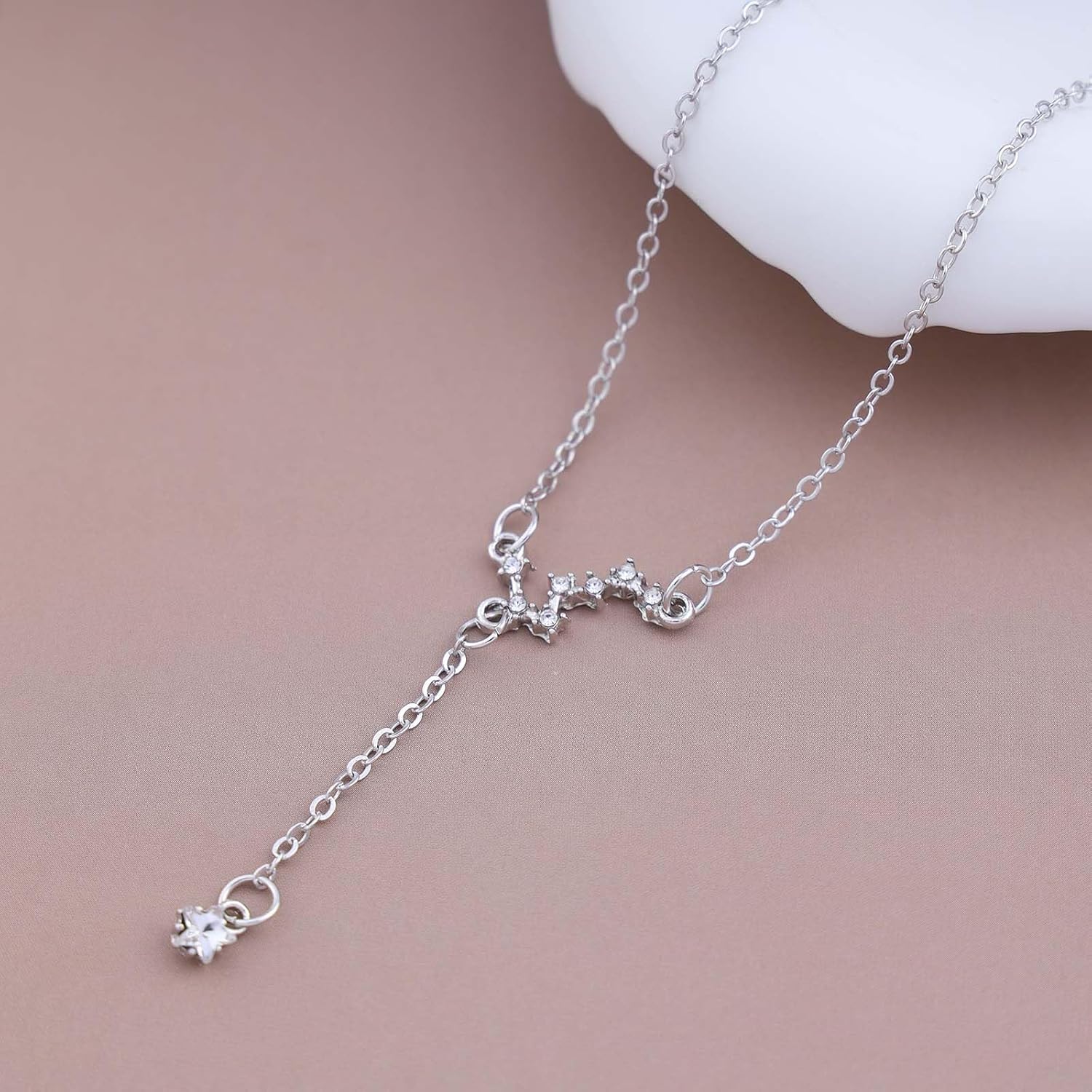 Vintage Crystal Star Pendant Necklace Rhinestone Big Dipper Star Drop Y Necklace Crystal Cz Big Dipper Choker Necklace Cz Rhinestone Choker Y Lariat Necklace for Women - Image 5