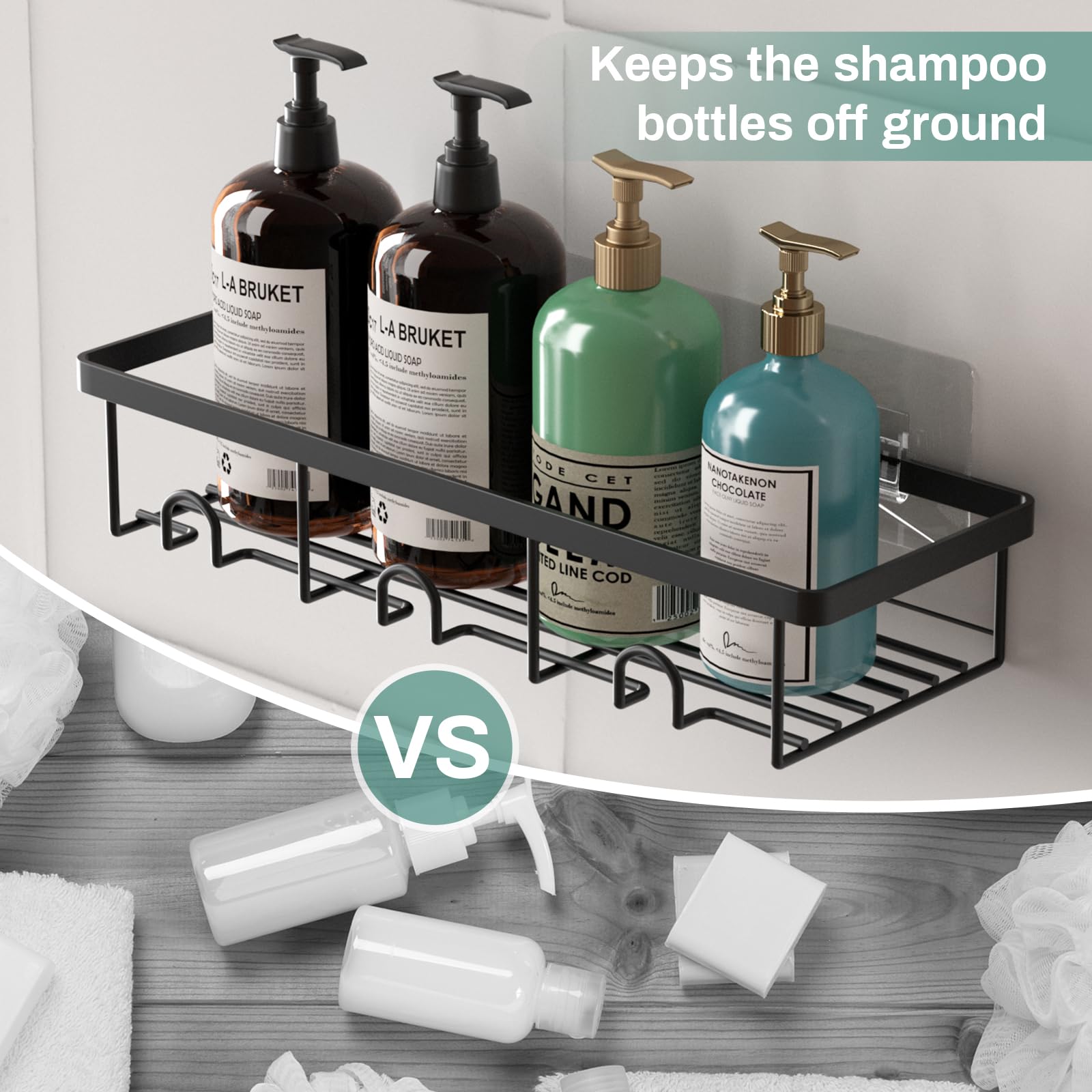 Oasiteege Shower Shelves for Inside Shower, 2 Pack Adhesive Bathroom Caddy Organizer Basket Rack for Storage and Organization, Wall Suction Bath Bathtub Shampoo Holder Set for RV Camper, Black