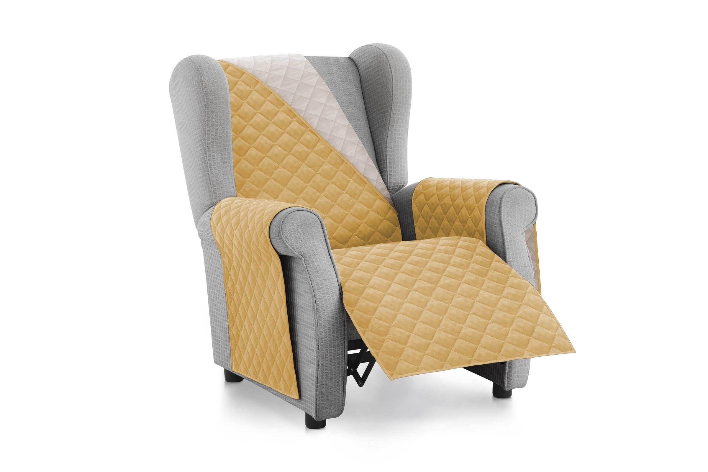 Textilhome Malu 1 Seater Sofa Cover with Armrests - Reversible Relax Armchair Cover & Ear Pads Padded Scratch Protector for Sofas, Mustard