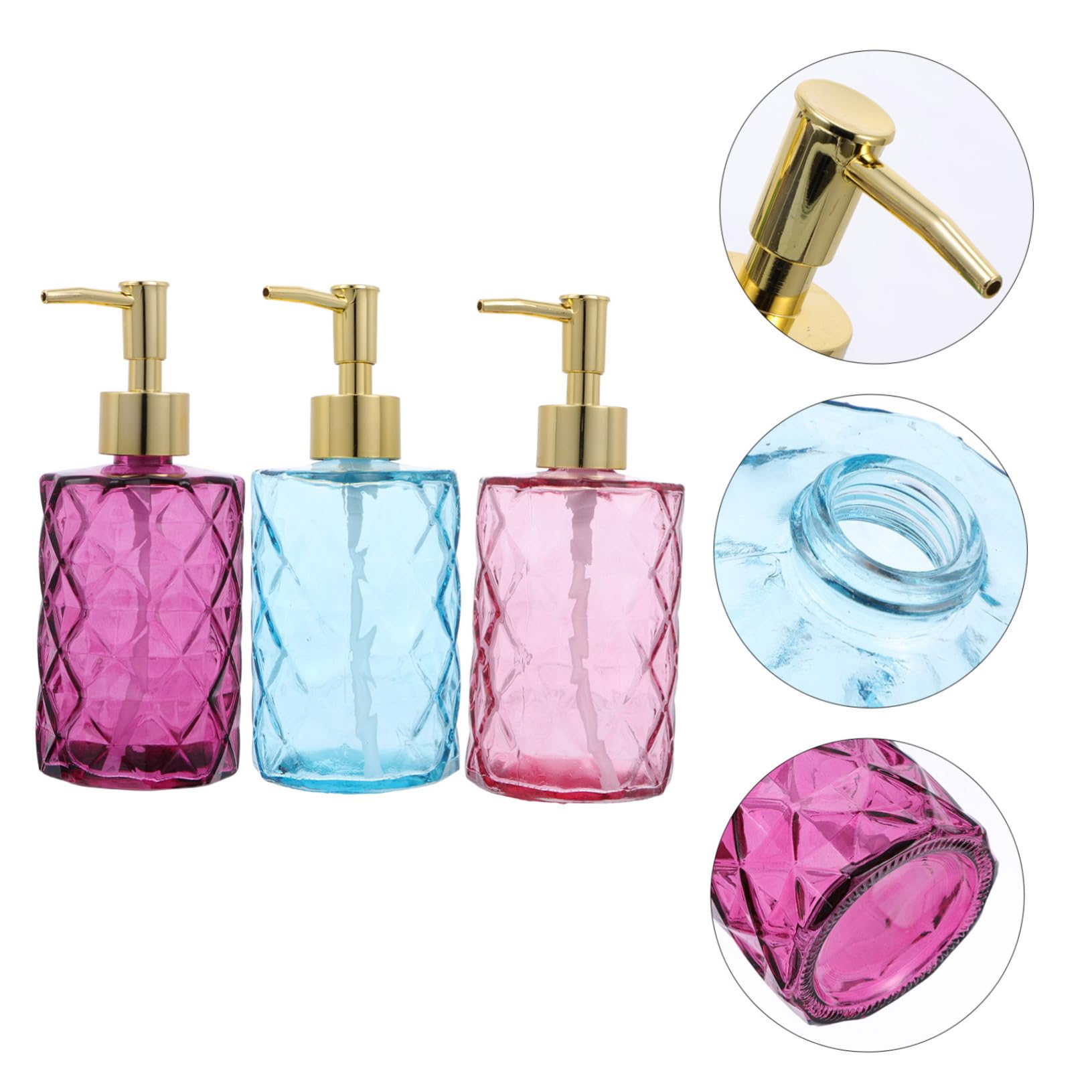 3piezas Botellas De Vidrio con Pulsador Botella Dispensadora De Gel De Ducha Vacía para Baño Sala De Estar