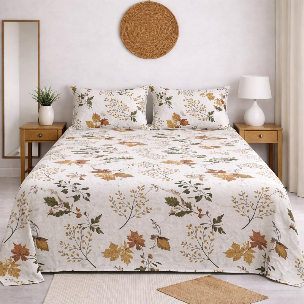DECORUM Cloud Cotton Double Bedsheet Floral Print with 2 Pillow Covers | 244 TC | Ultra Soft Feel | Premium Comfort | Breathable & Skin Friendly | for Bedroom (90 x 90 Inches)