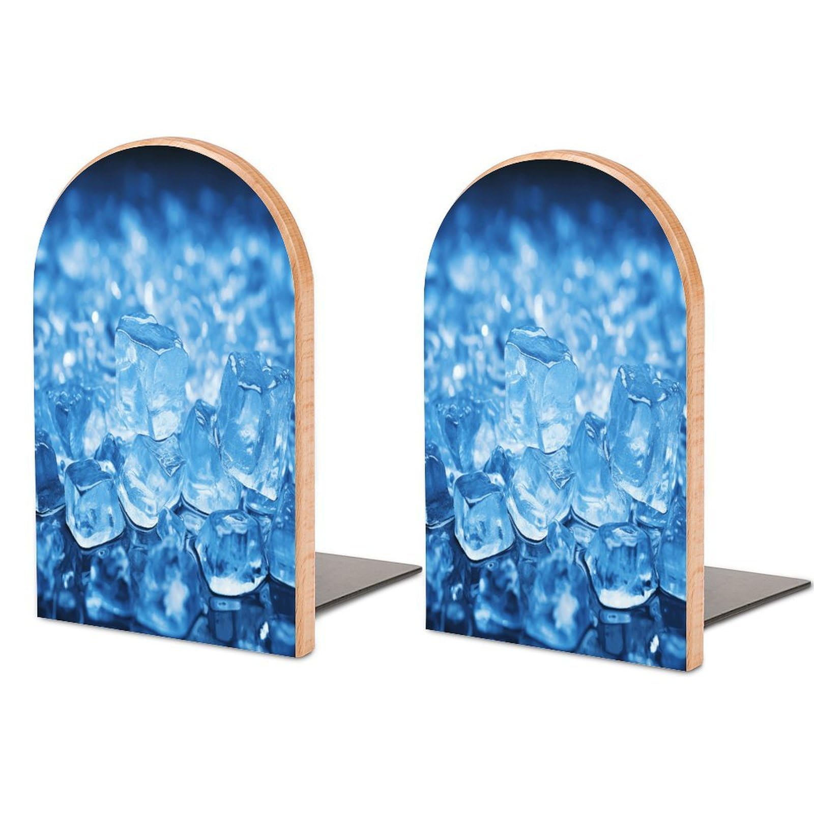Blue Ice Cube Background Bookend Wood Book End for Shelves Heavy Duty Non-Slip Wooden Bookend Support Universal Economy Bookends Fancy Modern Decorative Book Accessories 1 Pairs
