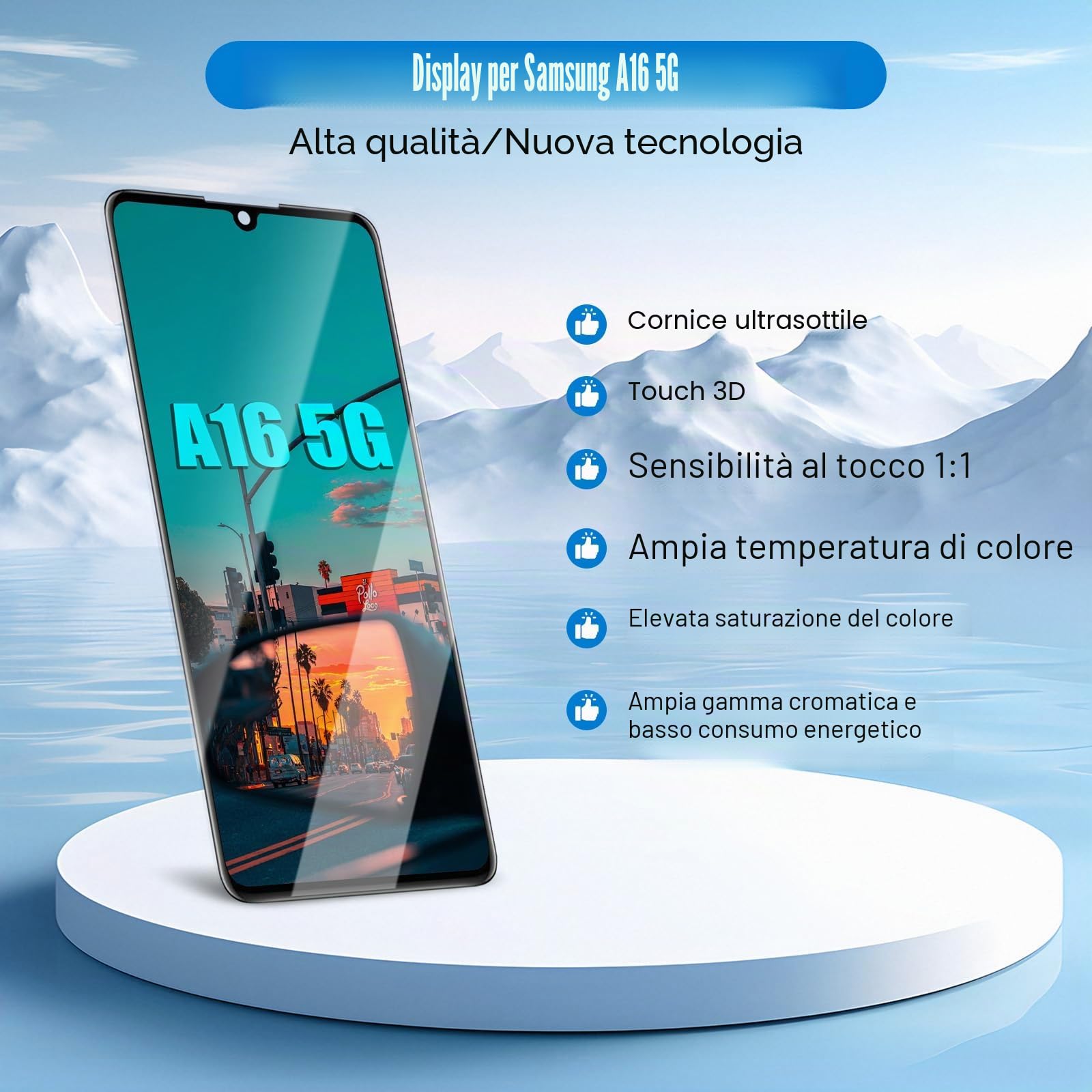 DTD Schermo LCD di ricambio per Samsung Galaxy A16 5G SM-A166B/A166E, schermo tattile di ricambio con strumenti (nero con telaio)