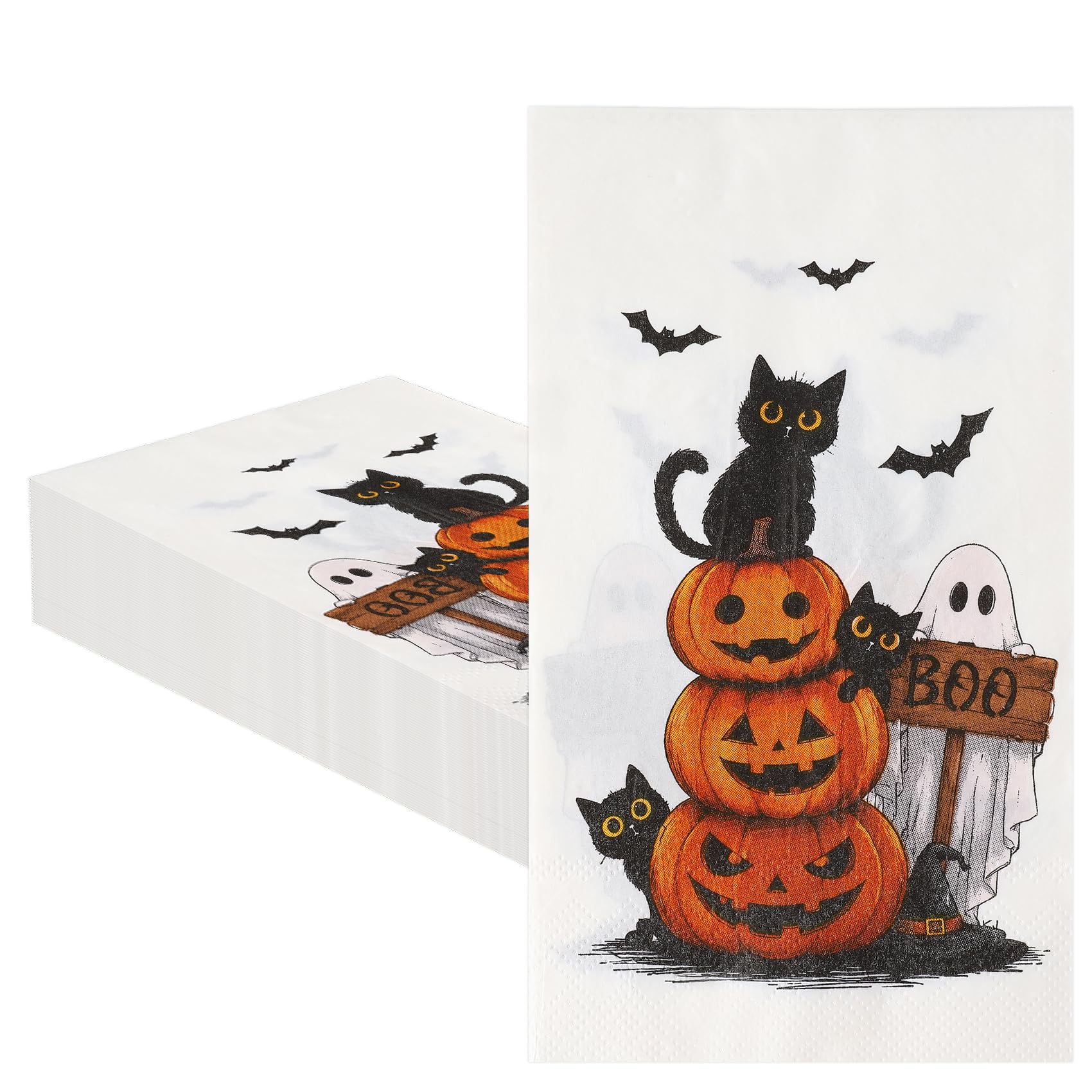 40Pcs Halloween Napkins Black Cat Pumpkin Ghost Boo Paper Serviettes Napkin