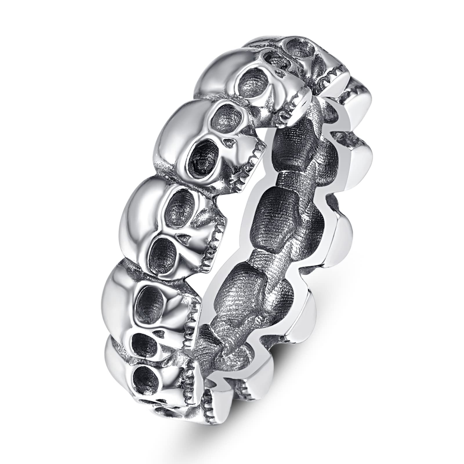 TANGPOET Anillo de calavera de plata de ley 925, anillo gótico de calavera para hombre, anillo de Halloween, joyería de regalo para hombres y mujeres con caja de regalo