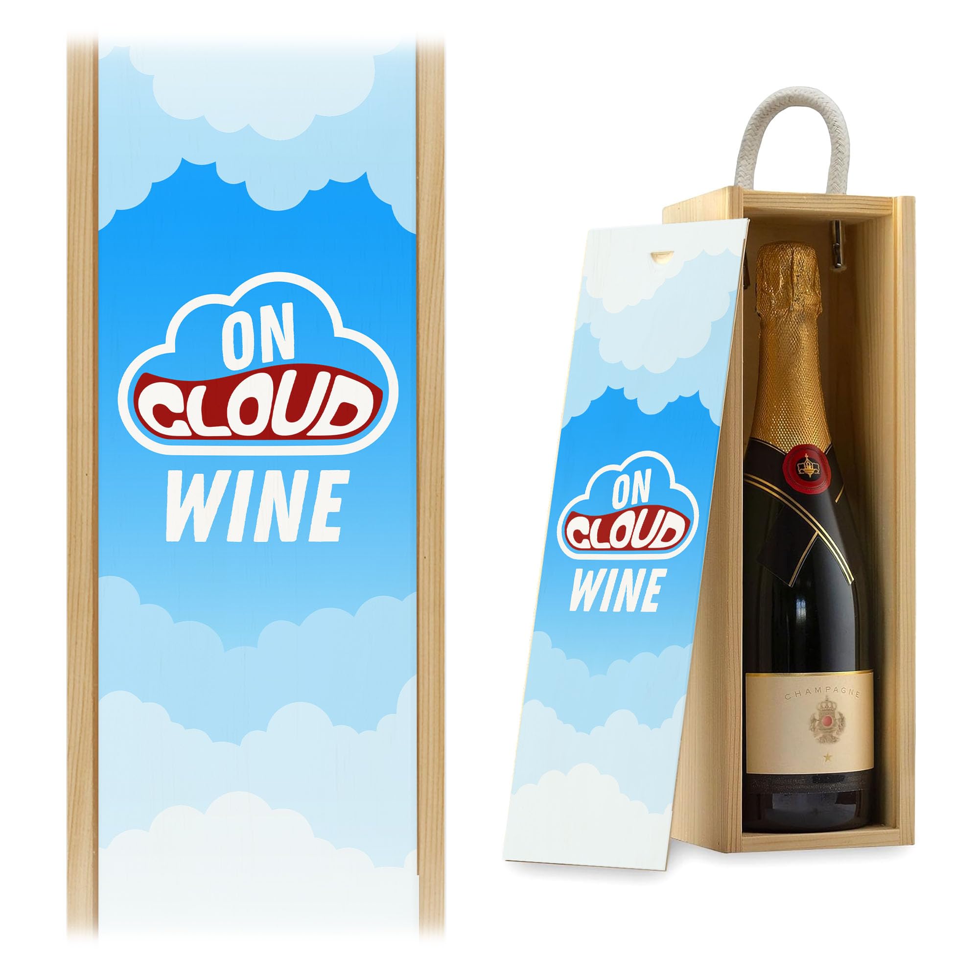A1 Graphics Ltd On Cloud Wine Funny Wine Gift Box Champagne Box Novelty Wine Lover Birthday Gift Humour Present for Him Her (Natural Box)