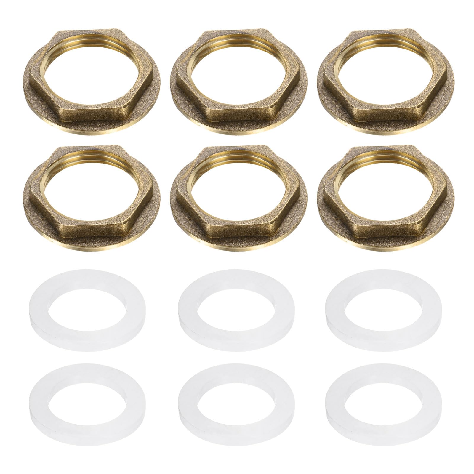 sourcing map 6Pcs Brass Lock Nuts Pipe Fitting, G3/4" Female Hex Locknut, Flange Single Hole Faucet Lock Nut with Silicone Washer for Kitchen Basin Sink Plumbing