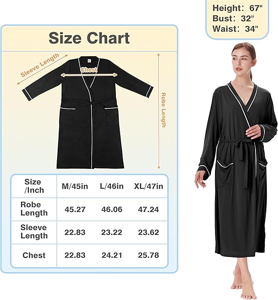 Catalonia Lightweight Ladies Bathrobe Long Summer Robe w/ Pockets for Women S-XL - Picture 9 of 50