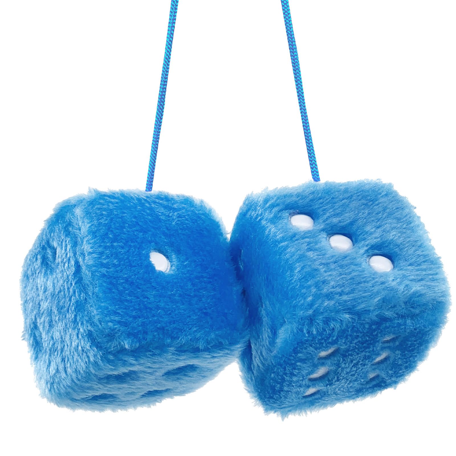 YGMONER Couple 2.75” Fuzzy Dice with Leather Dots Retro Car Mirror Hanging Accessories for Car Decoration (Blue)