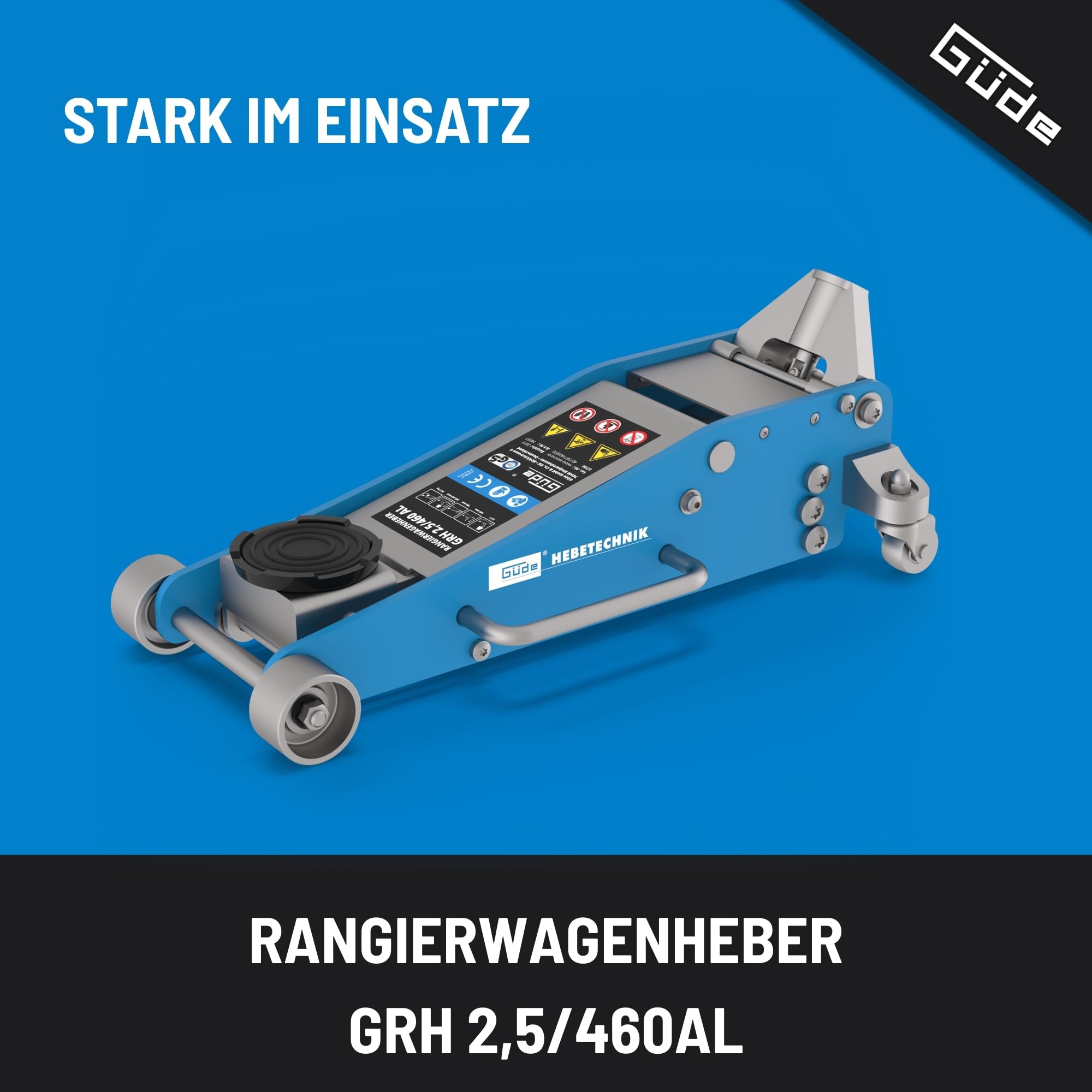 Güde GRH 2,5/460AL Rangierwagenheber 2,5 Tonnen Hubkraft 11 cm Lastteller-Durchmesser 46,5 cm Hubhöhe Doppelzylinder Stahl Aluminium