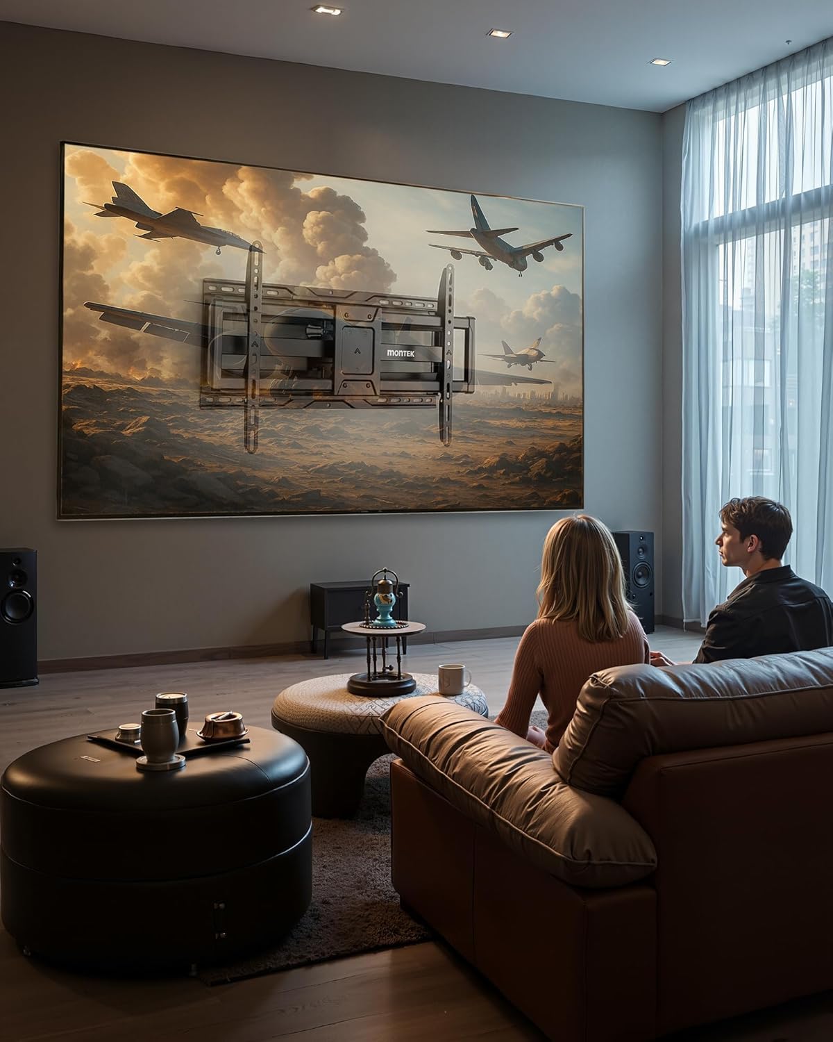 monTEK Support mural TV avec bras super long 638 mm pour téléviseurs de 37 à 90 pouces jusqu'à 75 kg, double bras articulés, inclinaison sans outil, fonction pivotante, VESA max. 600 x 400 mm