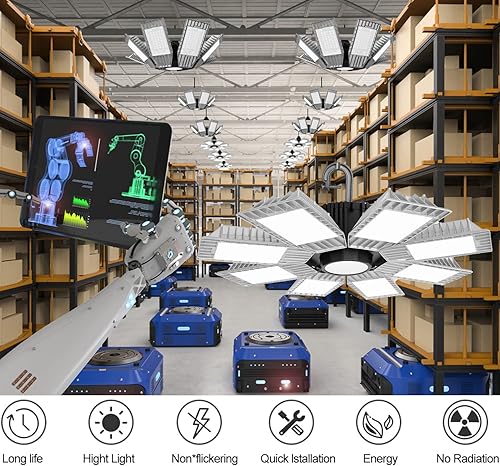 Miniatura 4 de Luz LED ajustable de alta bahía  250 W 30000 lúmenes, 6500 K luz diurna, 8 paneles de aluminio, luz de garaje enchufable con cable de 3 clavijas de