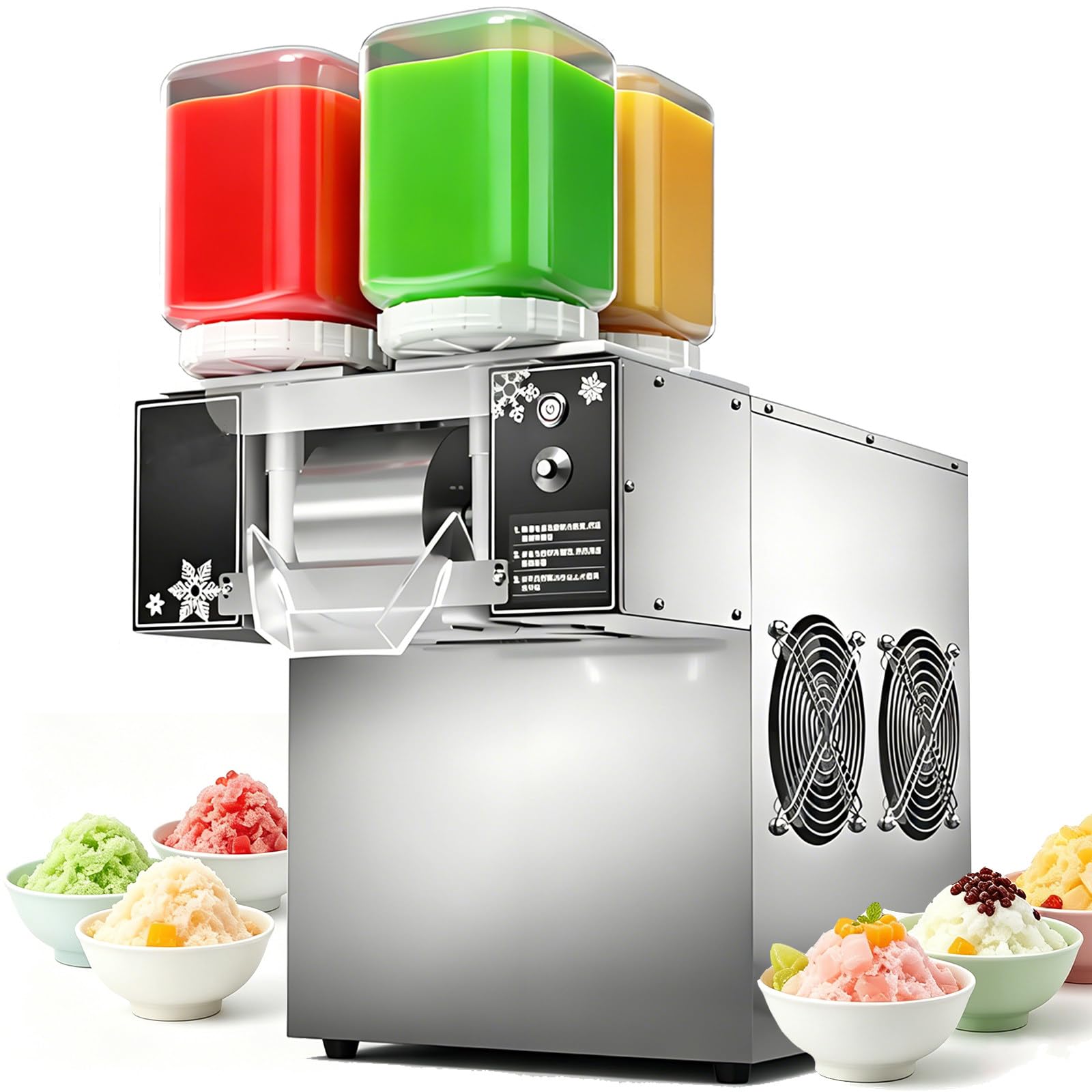BITYCOW 750W Commercial Ice Crusher Shaver, 264.55lbs/24h Large Capacity Stainless Steel Build for Snow Cone, Home and Commercial Catering