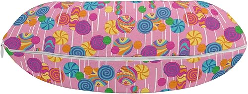 Miniatura 2 de Lunarable Almohada de viaje colorida para el cuello, diseño de caramelos, elementos multicolores, divertido diseño de azúcar, divertido tema de