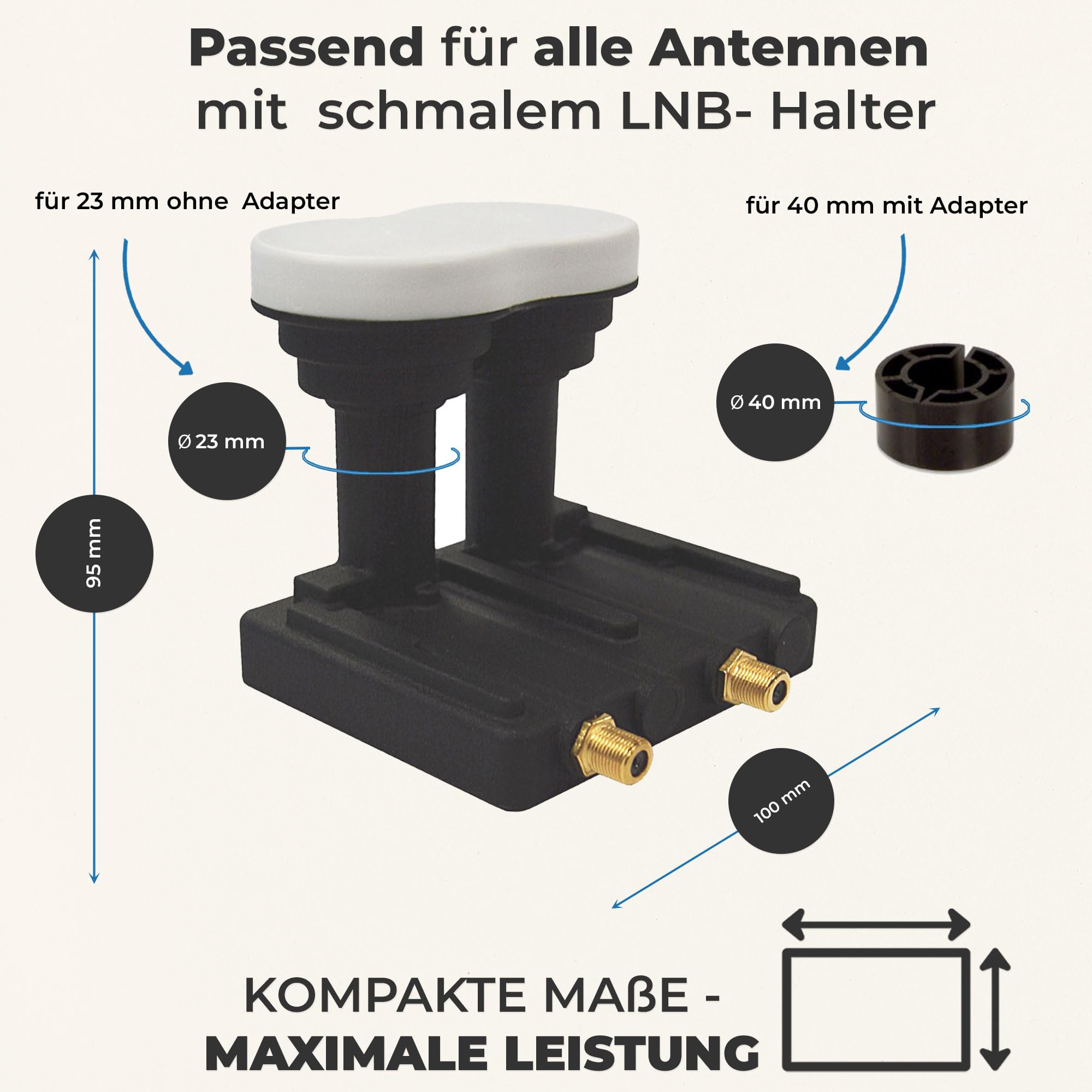 Premium X Monoblock Twin LNB 3 ° PXMB-3T 0.1 dB Astra 19.2 ° Eutelsat 16 ° HDTV FullHD UltraHD 4K 3D Adecuado para 2 participantes