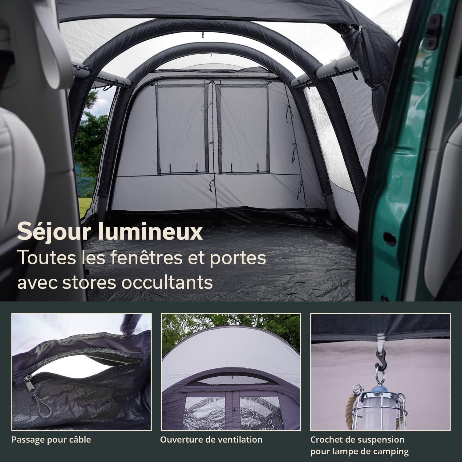 Skandika Vejers Air Protect Auvent gonflable pour 4 personnes, sol cousu, hauteur 2 m, colonne d'eau 3000 mm, tente tunnel pour voiture, bus, van, bulli, minivan