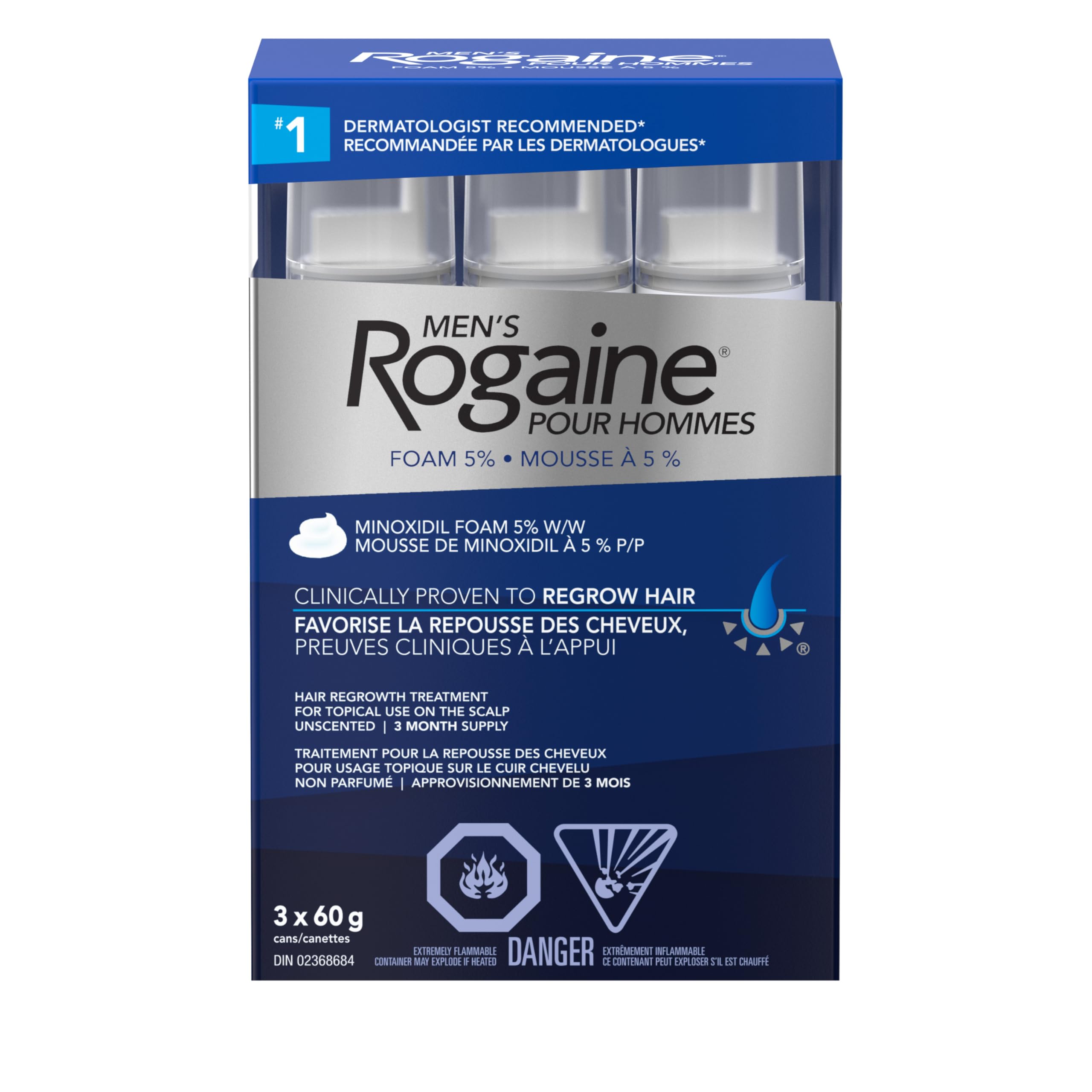 Rogaine Men’s Hair Loss & Thinning Treatment for Hair Regrowth 5 Minoxidil Foam Extra Strength 3 Month Treatment white