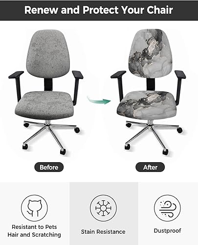 Miniatura 2 de TweetyBed Funda para silla de oficina, diseño de mármol negro y gris, elástico, universal, para silla de computadora, abstracto, lujoso, geométrico,