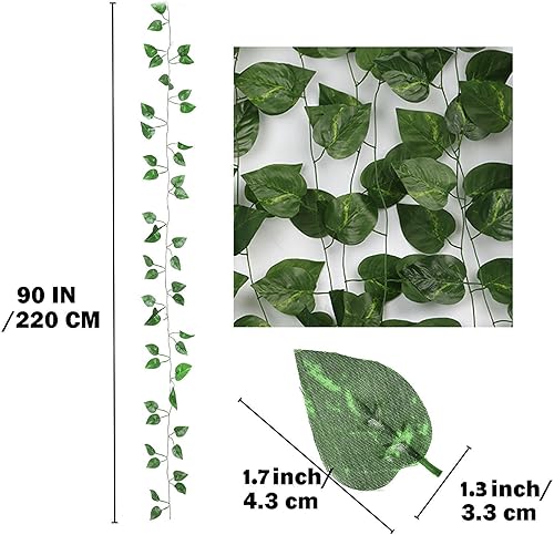 Miniatura 8 de Paquete de 48 guirnaldas colgantes de vegetación falsa de 360 pies, plantas de hojas de hiedra, hojas de vid, follaje de flores falsas para
