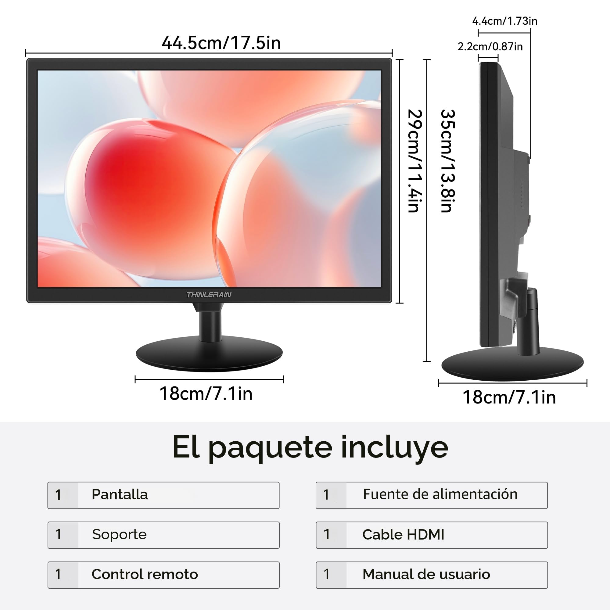 Monitor PC 19 Pulgadas 1440x900 Pantalla LED Monitor con HDMI VGA AV BNC Puertos USB, 60Hz, 5Ms, VESA, Altavoces Integrados, Negro