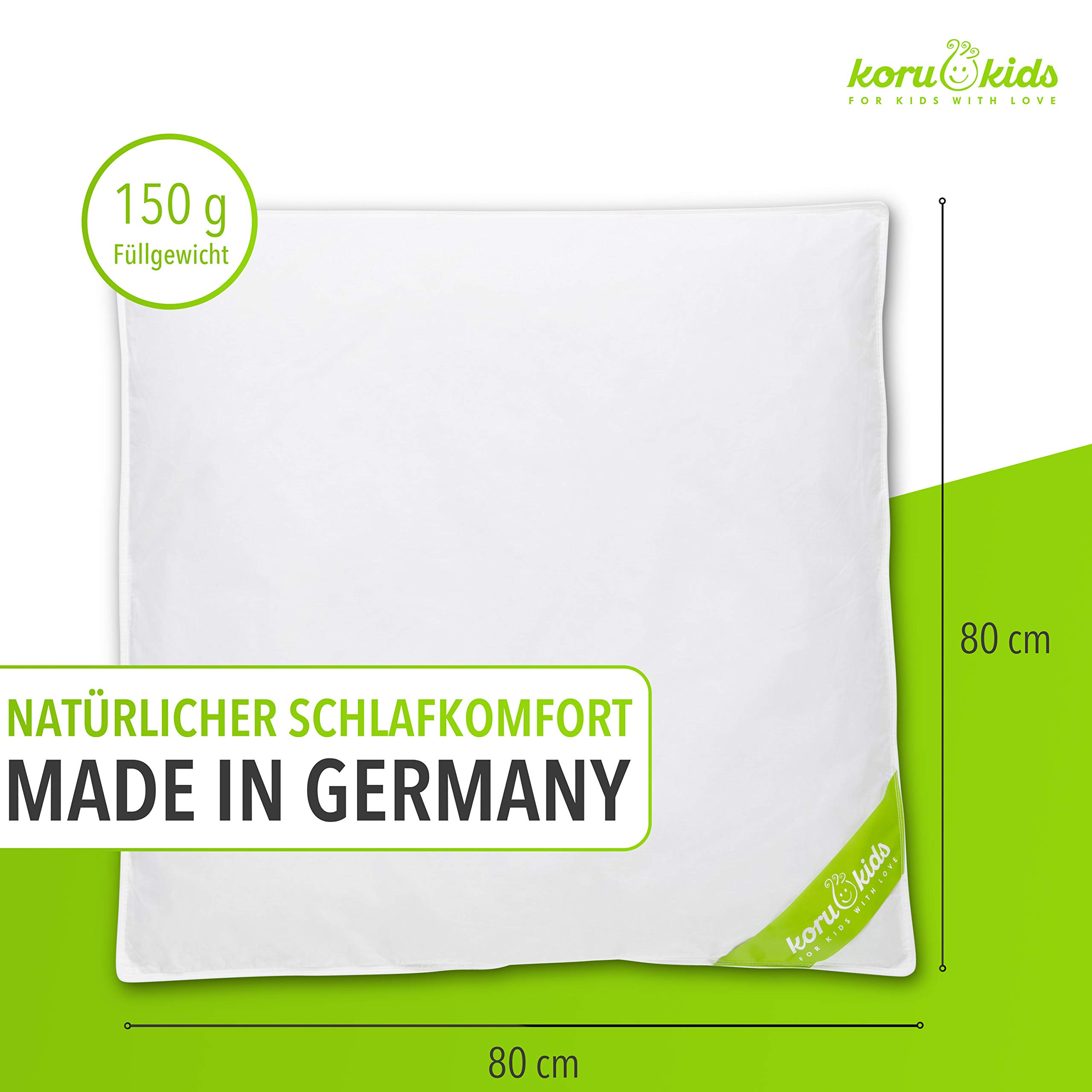 Koru Kids® Baby-Oberbett - 80 x 80 cm - Baby Daunendecke - allergikergeeignet - Füllmenge 150g