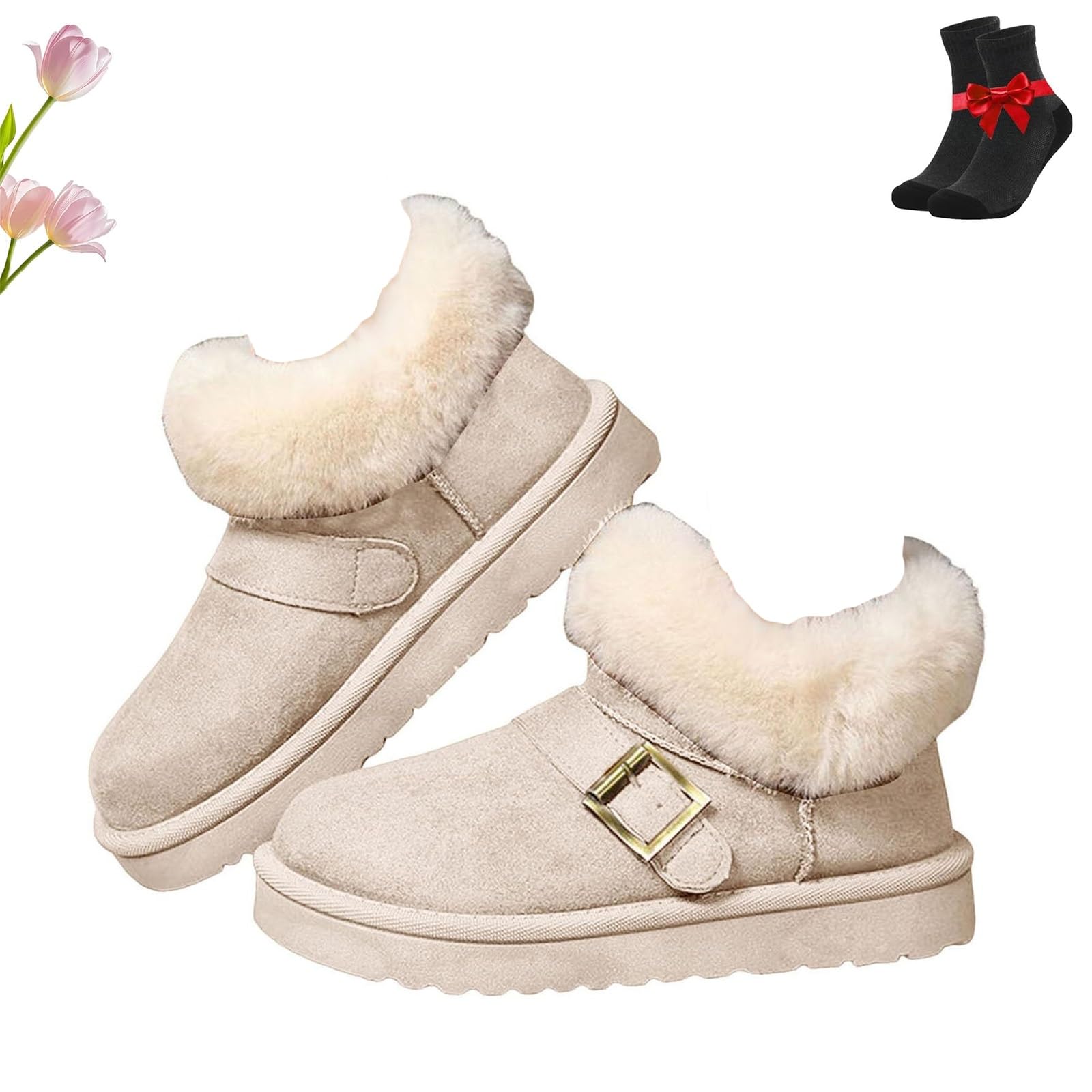 Ankle Winter Boots for Women Winter Slip On Comfortable Furry Fluffy Plush Lined Ankle Boot Waterproof Non Slip