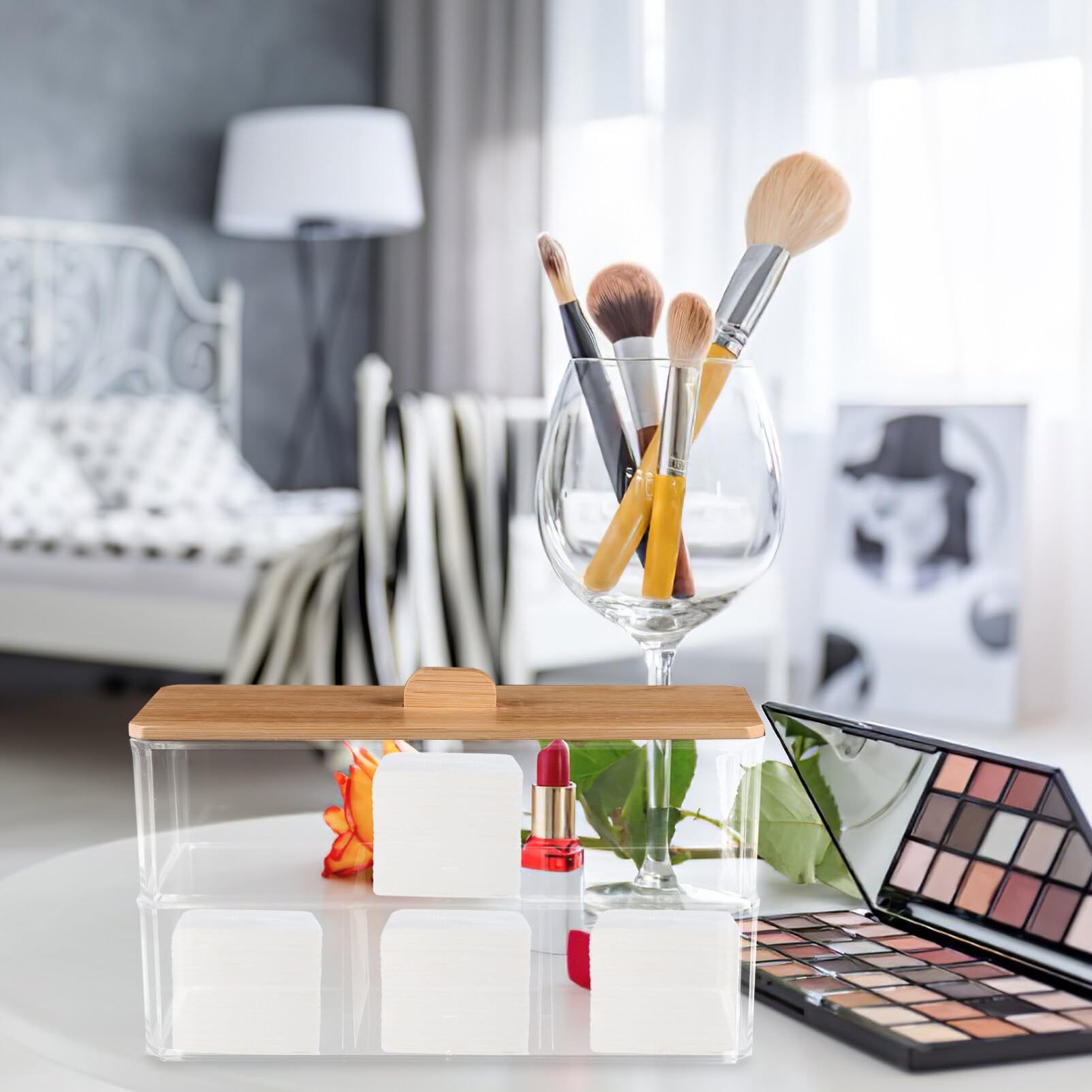 Alipis Cosmetic Cotton Box with Lid Cotton Swab Holder 3 Layer Storage Transparent Dustproof Makeup Organizer