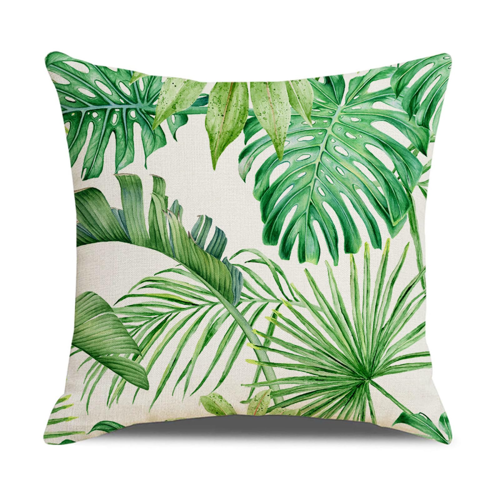 Cushion Covers 50cm x 50cm Leaf Green Decorative Pillows with Invisible Zipper Garden Cushions Square Linen Scatter Cushions Comfortable Breathable Pillow Cover