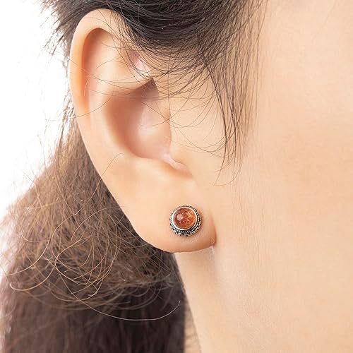 Miniatura 13 de Real Crystal Birthstone Sterling Silver Stud Earrings Jewelry for Women Fashion Trendy Western 925 Antiqued Boho Handmade Best Gift for Her keenove