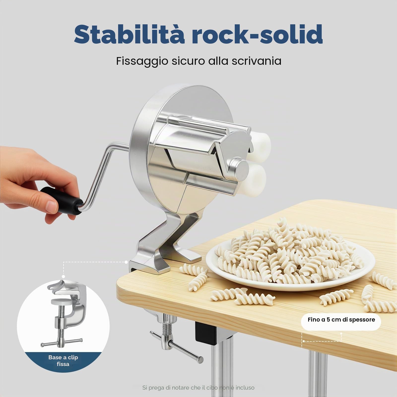 Macchina per Cavatelli, macchina manuale per gnocchetti con manovella e rulli, macchina per pasta da cucina in lega di alluminio fissabile per gnocchetti e conchiglie, argento