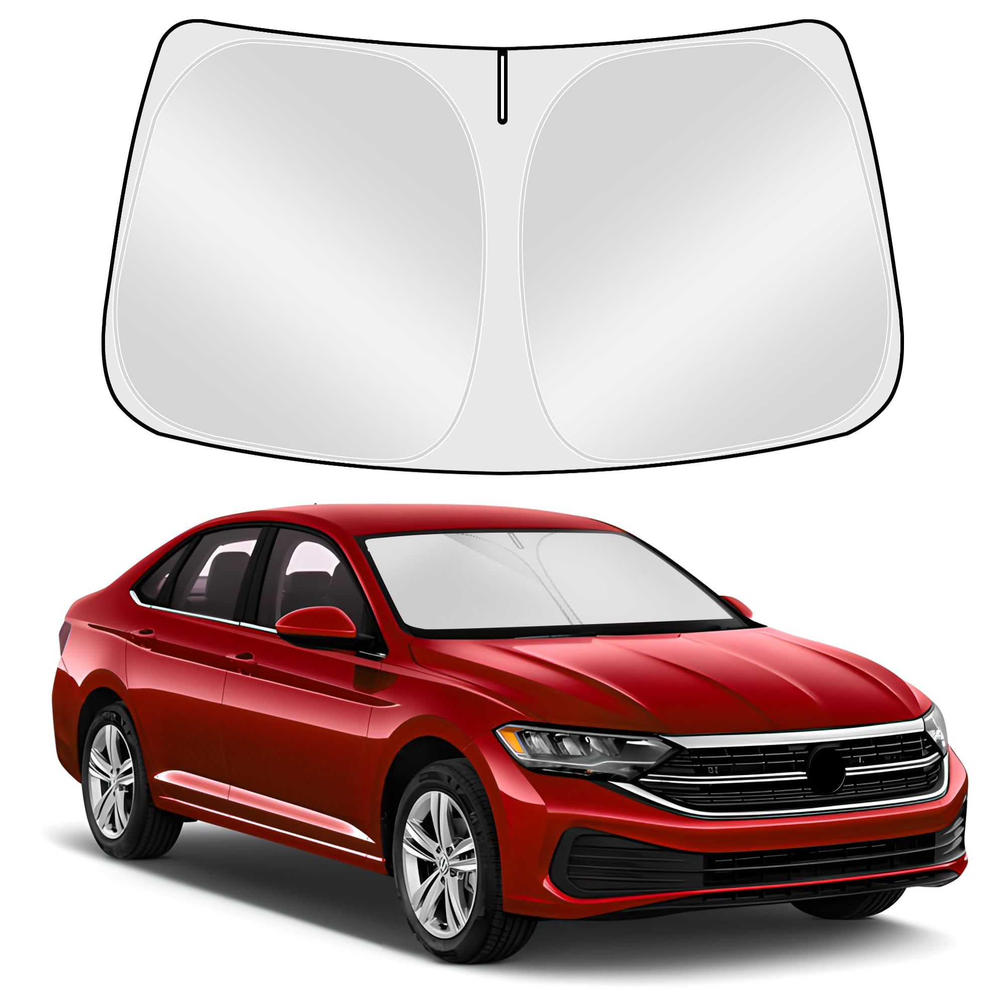 Tombyda Windshield Sunshade for 2019-2025 Volkswagen VW Jetta Front Window Sun Shade Custom Sunscreen Double Layers Design