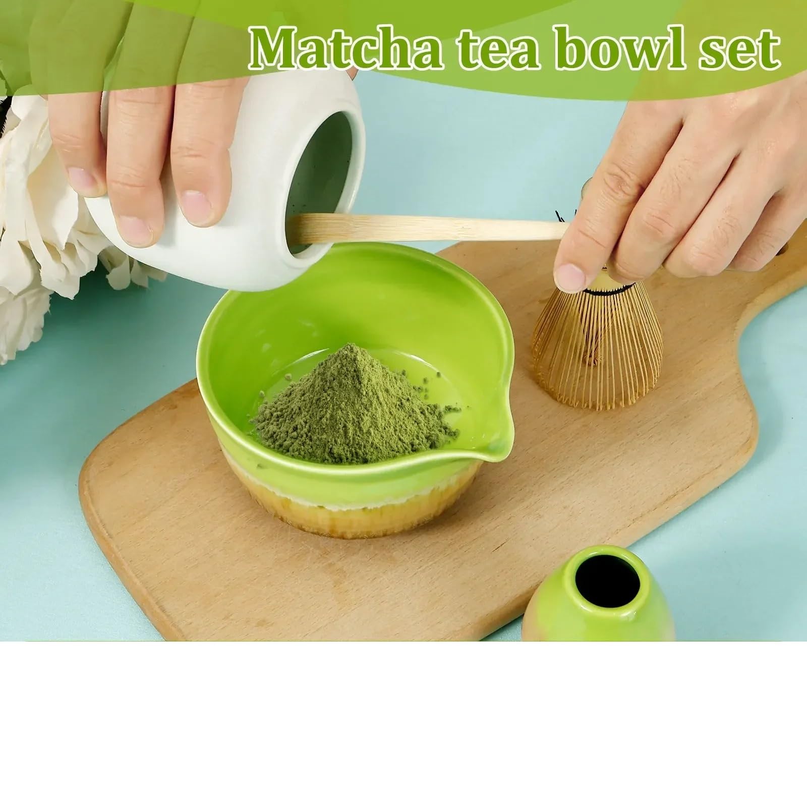 Matcha-Teeservice 4-teiliges Matcha-Schneebesen-Set, elegantes Matcha-Herstellungsset, inklusive Matcha-Schale mit Öffnung, Matcha-Schneebesenhalter, Matcha-Schneebesen-Tee