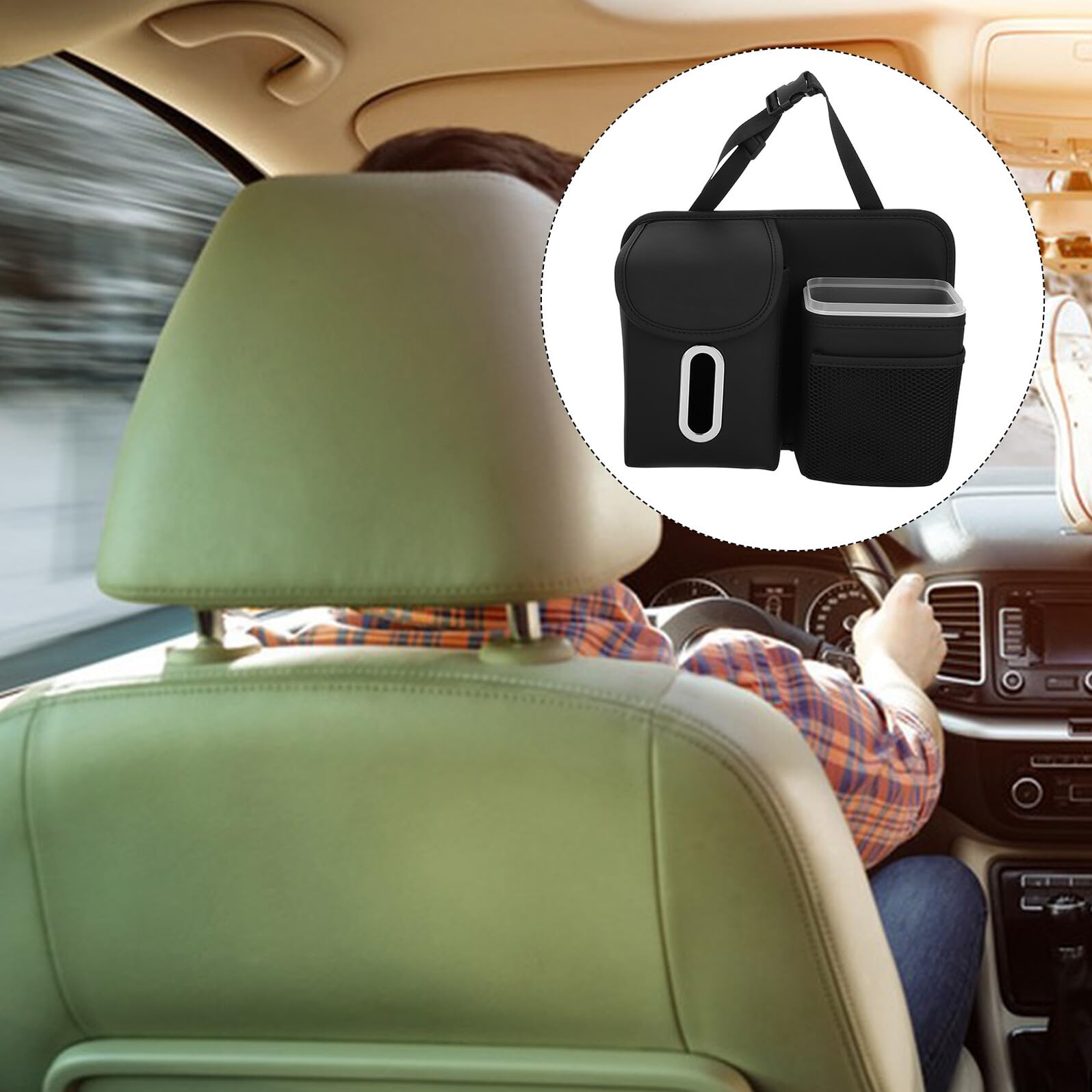 ERINGOGO Borsa Portatutto per Schienale Auto, Organizer Multifunzionale con Porta Fazzoletti e Portabicchieri in Pelle e Metallo