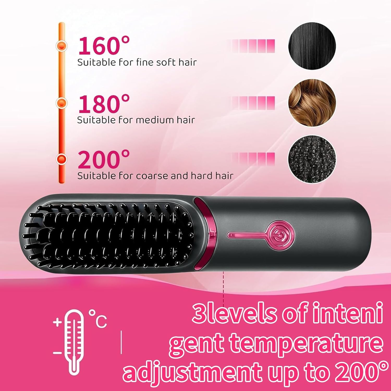 Brosse Lissante pour Cheveux, Lisseur Cheveux Céramique, (Gris) | Portable Sans Fil PTC Chauffage Lisseur, 3 RéGlages De TempéRature, Céramique Anti-BrûLure, pour Voyage & Powerbank