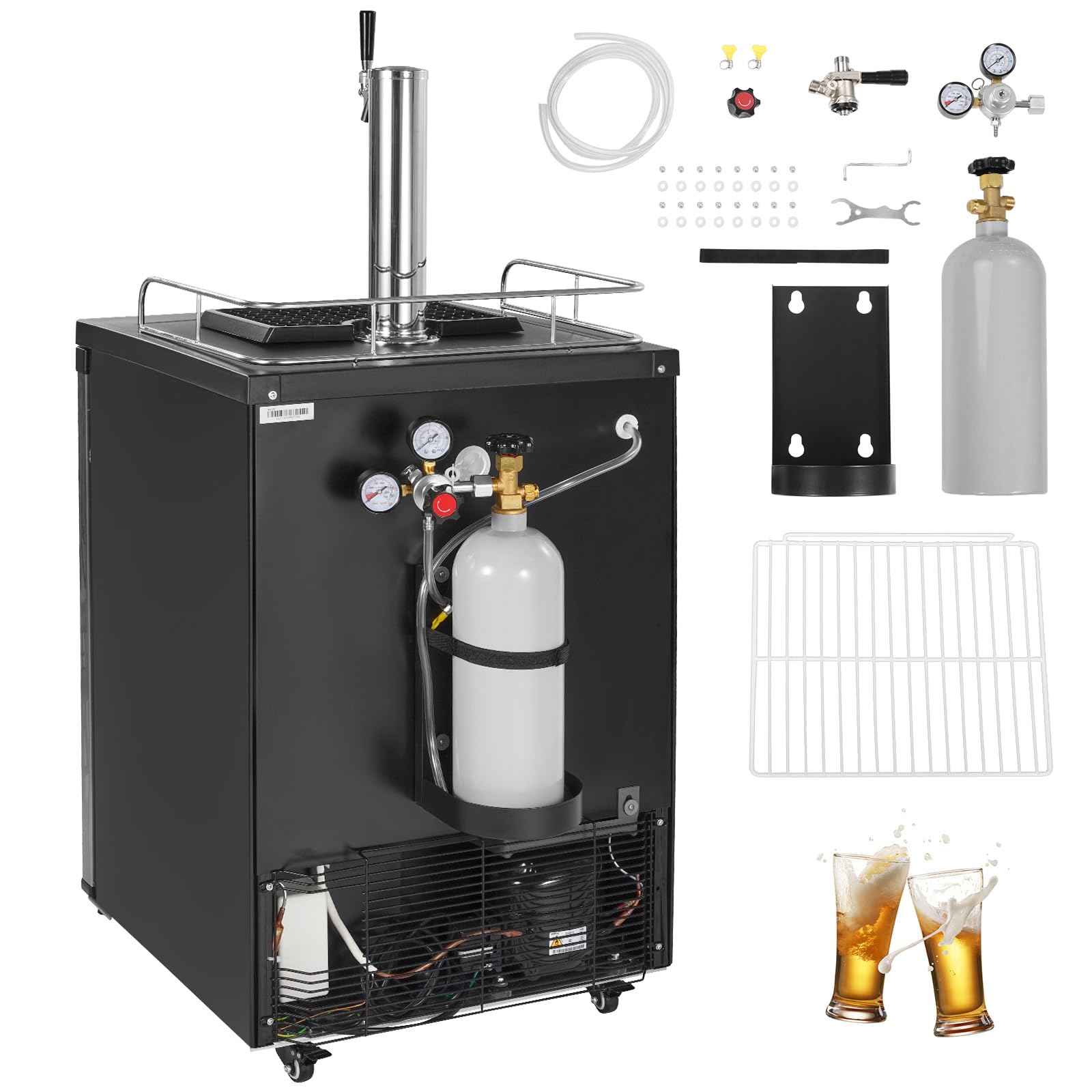 Happybuy Beer Kegerator, 162L Single Tap Draft Beer Dispenser, CO2 Tank, Temperature Control 23°F-82.4°F, Drip Tray & Shelf, Silver