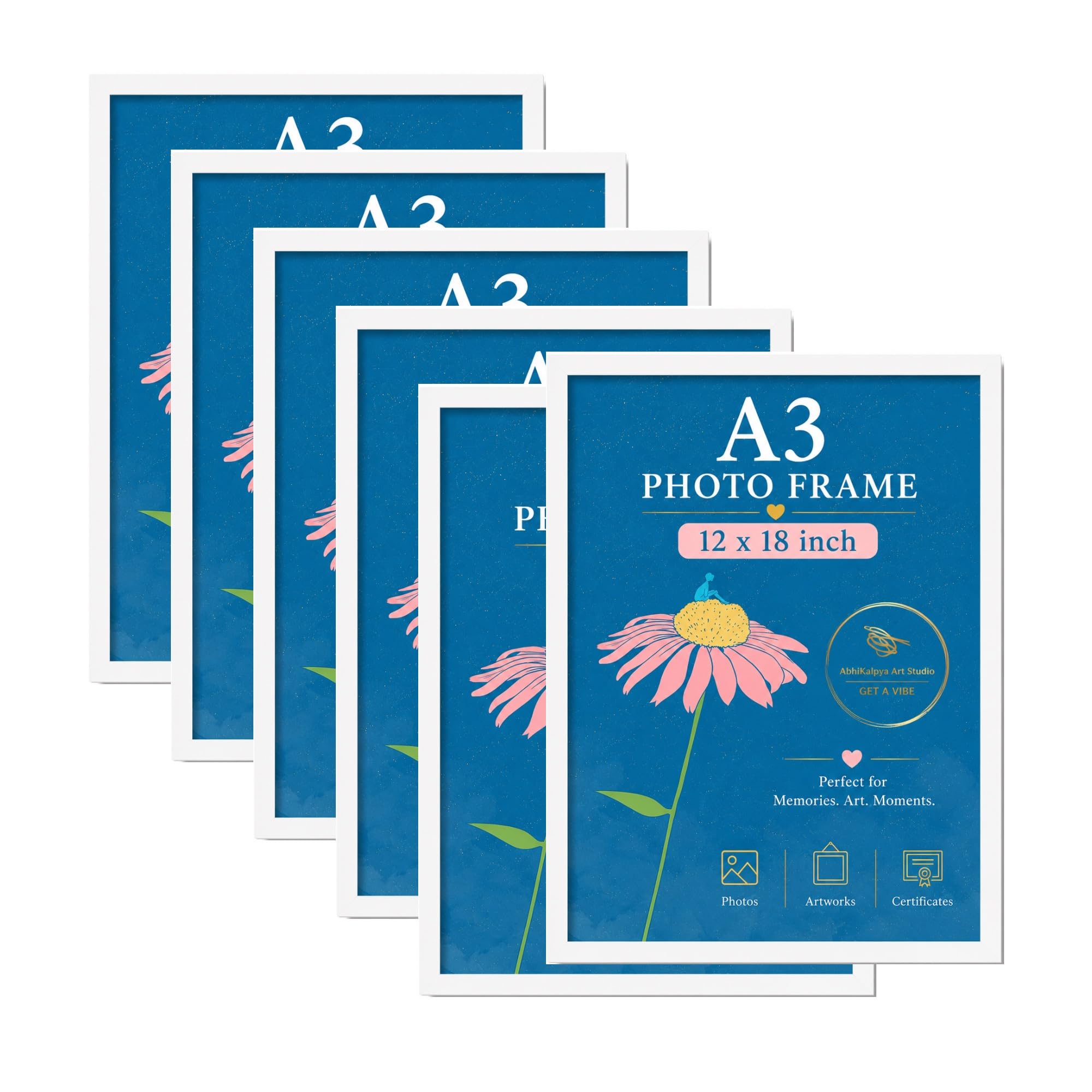 AbhiKalpya Art Studio 12”x18” Inch Photo Frame A3 Size Photo Frame For Wall Artwork/Painting White Frame (12x18) (Set of 6)-image-48