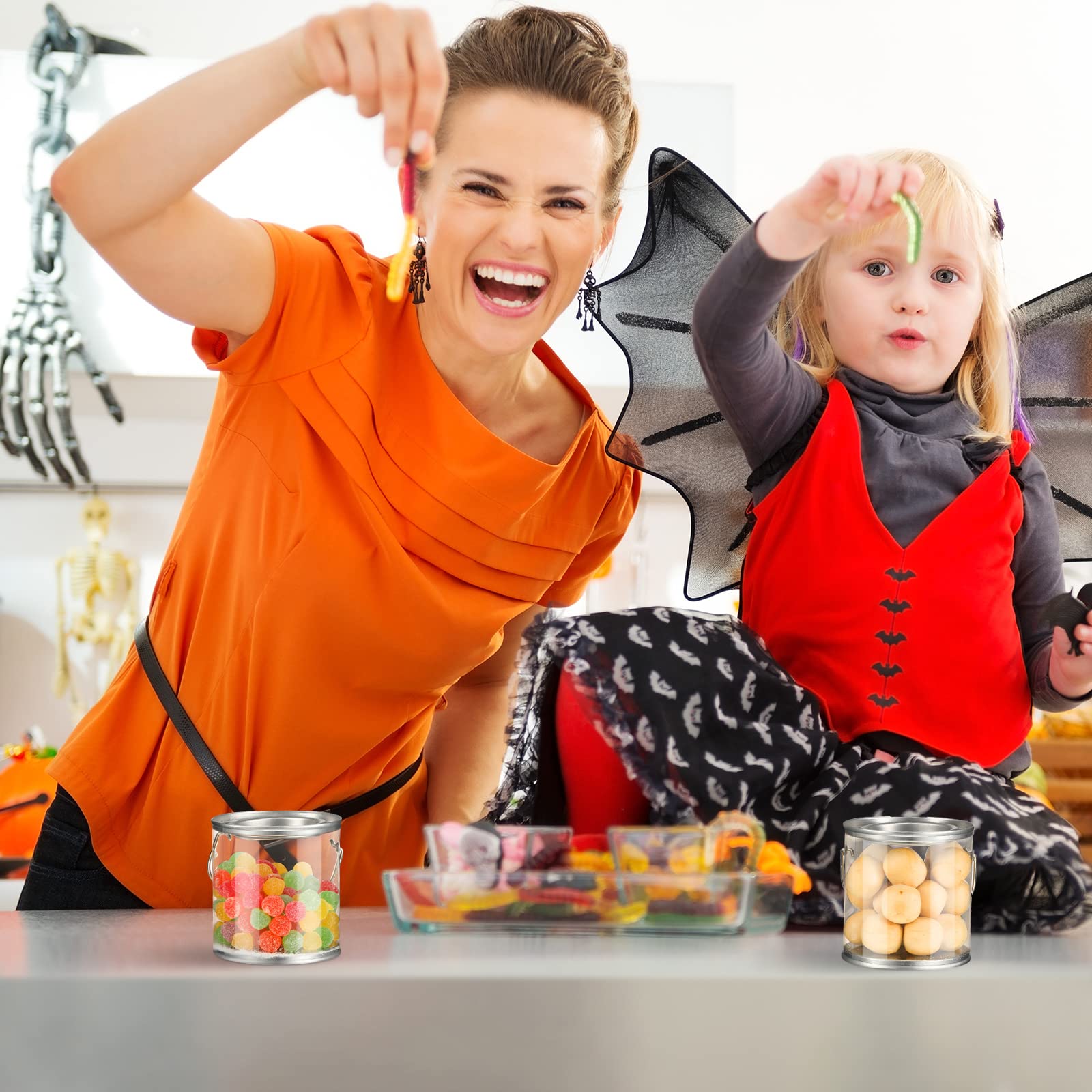 12 Pack Paint Cans Clear Plastic Paint Cans 3 x 3 Inches Mini Empty Bucket with Lids Small Transparent Paint Containers for Art Crafts Candy DIY Projects Christmas Party Favor Decor (Silver)