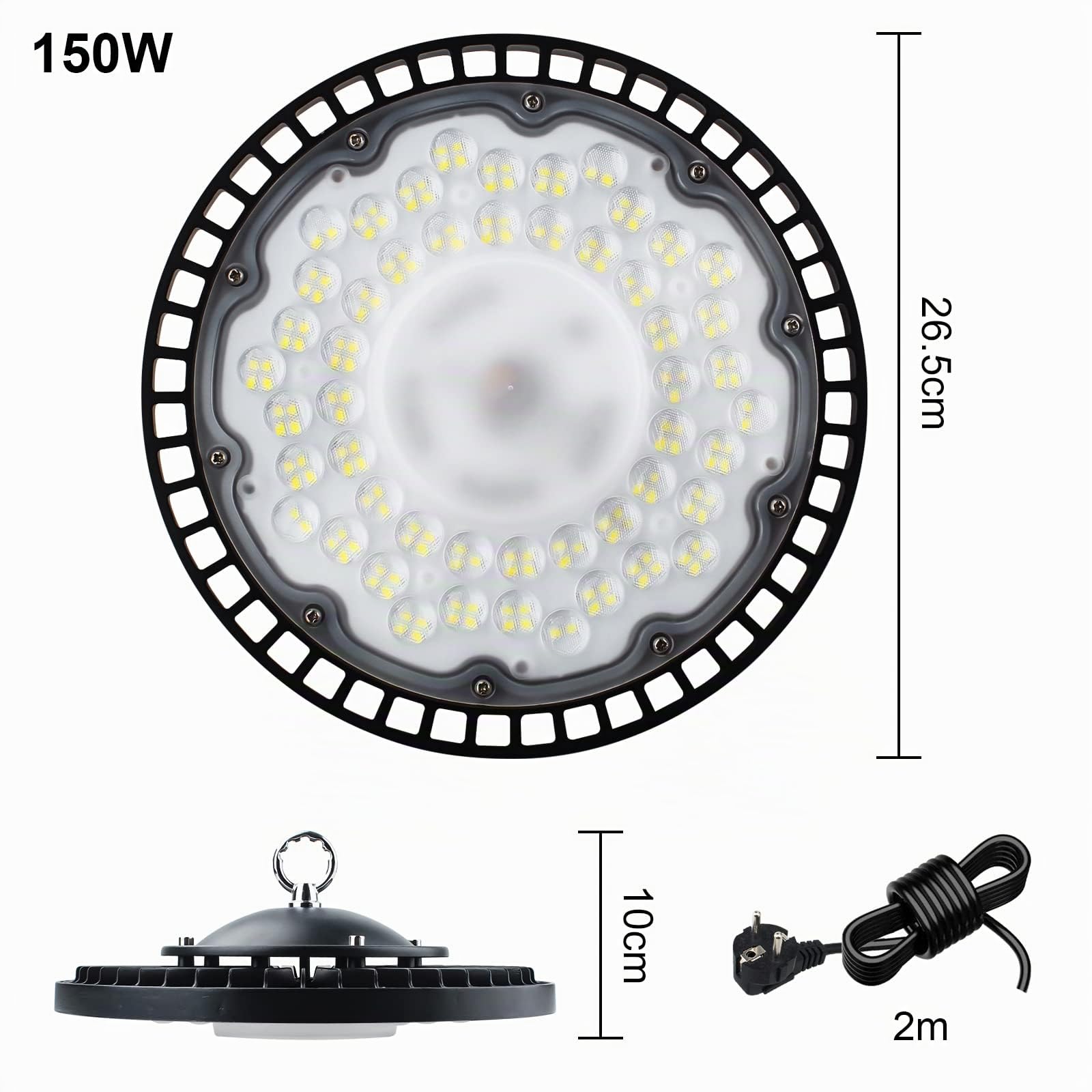 150W Projecteur LED Exterieur, 6500K Blanc Froid UFO Spot High Bay Lumière D'entrepôt, IP65 Étanche Eclairage Atelier Led Industriel pour Garage,Usine,Atelier,Parkings,Gymnas