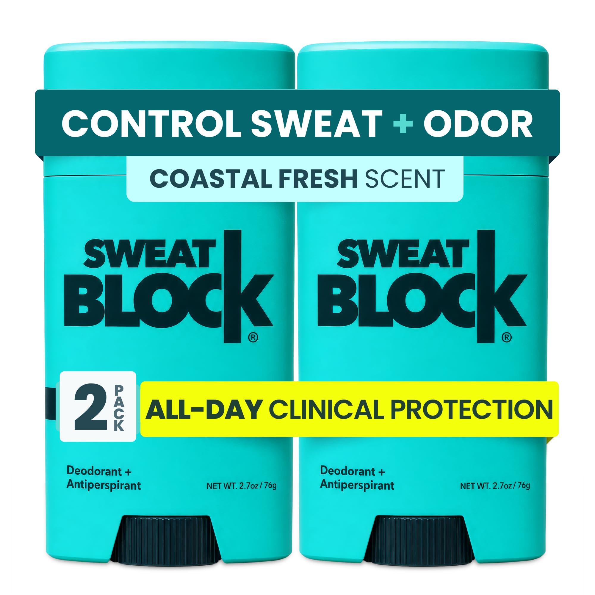 SweatBlock CLINICAL STRENGTH Deodorant Antiperspirant Solid for Men & Women - Clinical Protection for Sweat & Odor - Easy, Clean, Smooth Glide - Derma